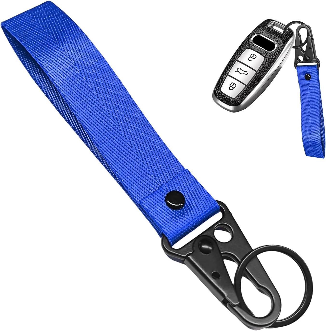 Motorcycle Keychain, Multifunctional Fabric Key Holder with Metal Ring, Anti-Lost Keychain Lanyard for Men Women (Blue)