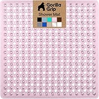 Vista 23 de Gorilla Grip - Alfombrilla de ducha patentada, 21 x 21 pulgadas, lavable, cuadrada, para ducha con agujeros de drenaje, ventosas.