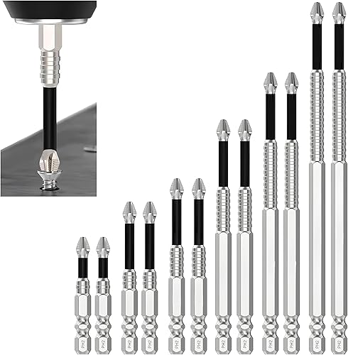 Miniatura 4 de 14 puntas de destornillador magnéticas mejoradas, 2024 nuevas puntas D1 antideslizantes y a prueba de golpes con puntas de destornillador, juego de