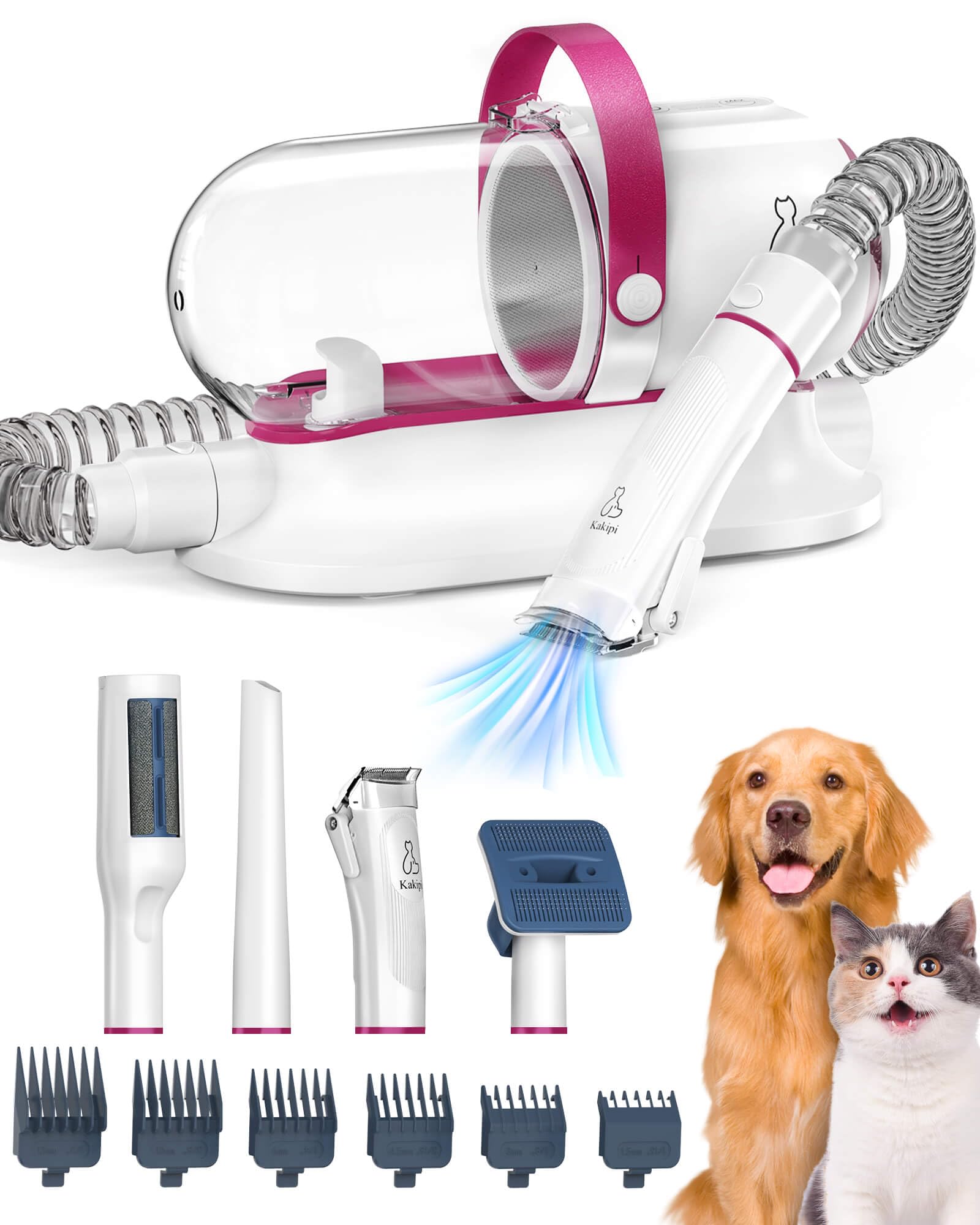 Kakipi Dog Grooming Kit & Vacuum, Professional Pet Grooming Vacuum with Shedding Brush, Dog Clippers, Dog Dryer and Cleaner, 1.5L Dust Cup Pet Grooming Kit for Dogs, Cats, Quiet, 2 Filters