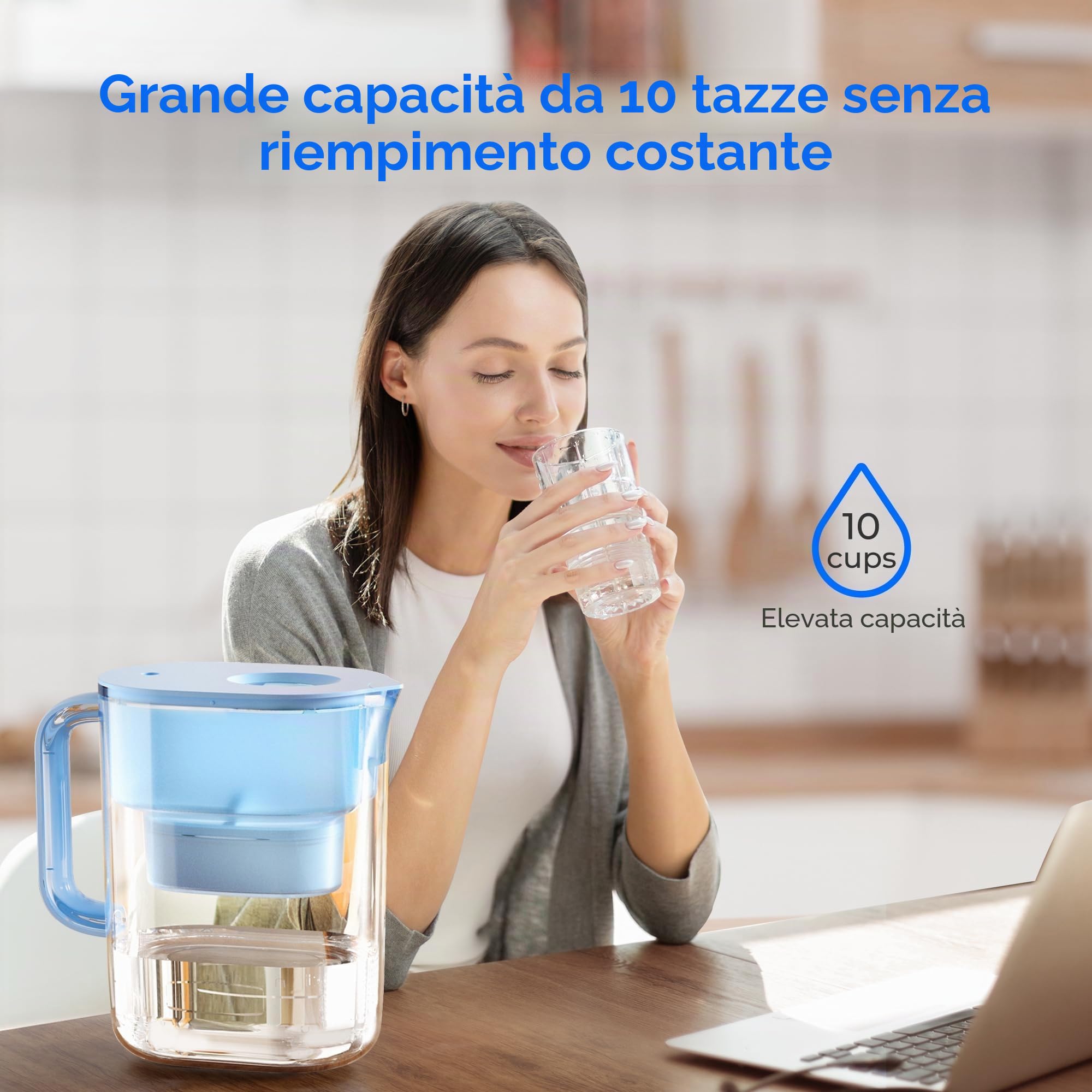 Waterdrop Lucid NSF Certificato 3.5L Caraffa Filtrante Progettata con 1×90 Giorni Filtro, Riduce Piombo, Fluoro, Cloro e Altro, Senza BPA, Blu (Filtro di Ricambio: WD-PF-01A Plus)