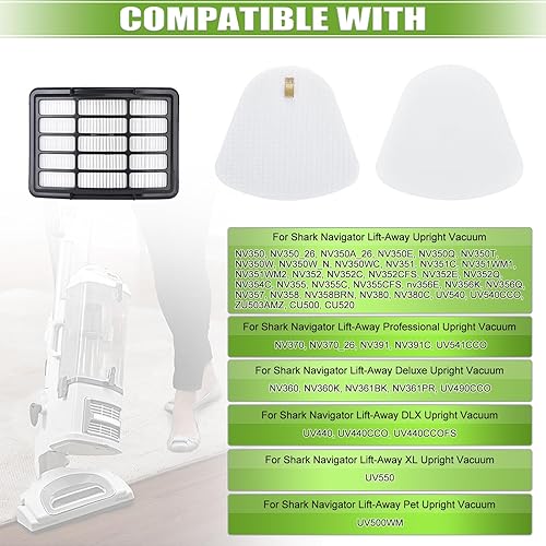 Miniatura 2 de Filtros para Shark Navigator Lift Away Deluxe ZU503AMZ NV360 NV352 NV370 NV358 NV355 NV351 NV356E UV540 NV350 NV356, comparado con la parte # XFF350