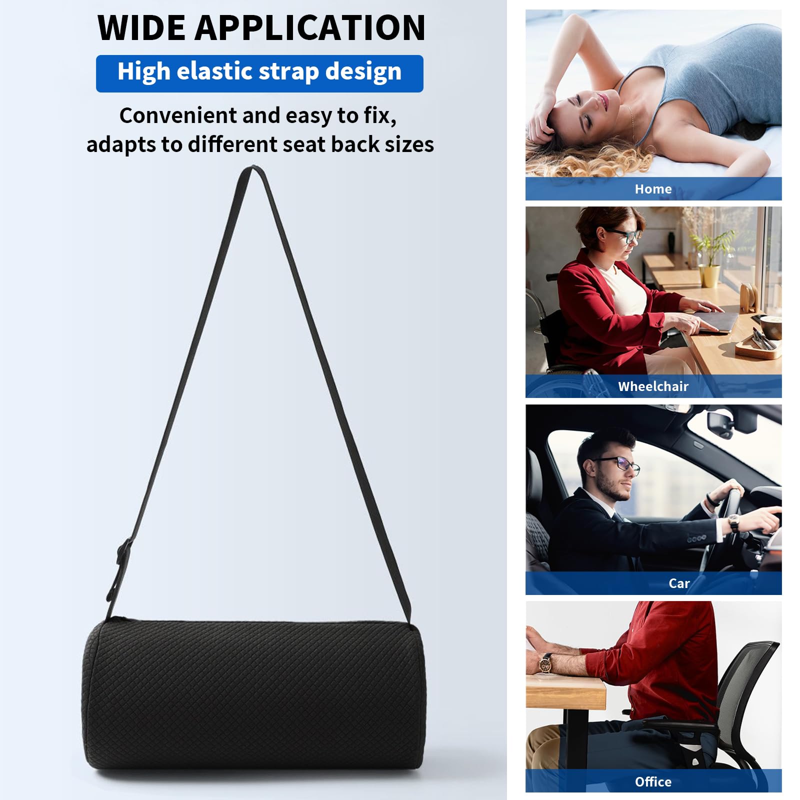 Lordosenstütze Auto & Stuhl, Lendenkissen Rückenkissen Kurz, Orthopädisches Lordosekissen mit Bezug & Gurt, Bandscheibenwürfel Rückenstütze 28x11cm (Nero)
