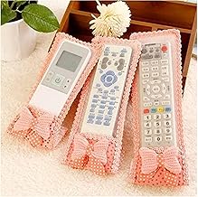 Set of 3 Remote Control Covers | Bow Knot Lace Design | Compatible with TV, AC, DTH Remotes | Dustproof & Washable (Pink)