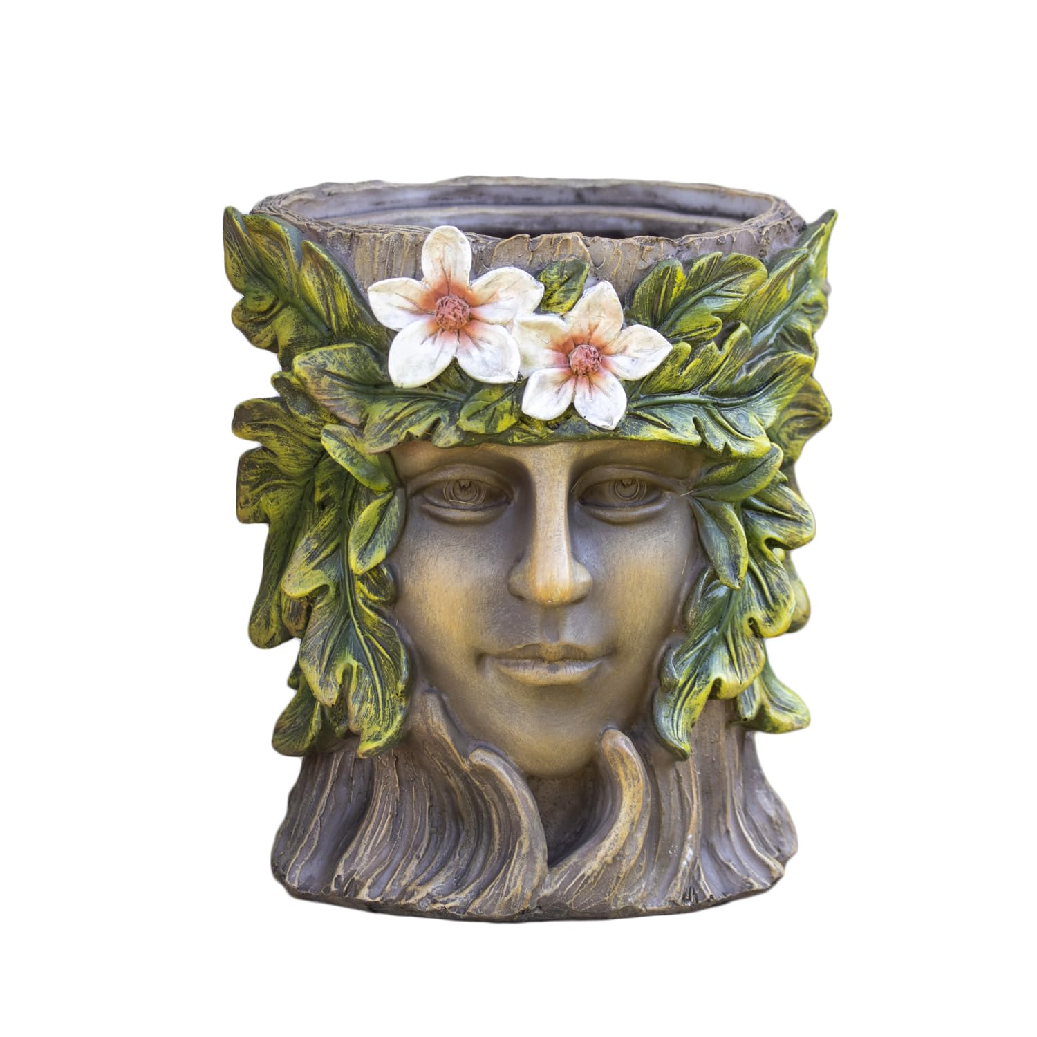 Darthome Green, Brown Flora Greenman Face Planter, Resin, Brown And Green, 16X18x15cm, Indoor And Outdoor Decorative Pot With Drainage Hole