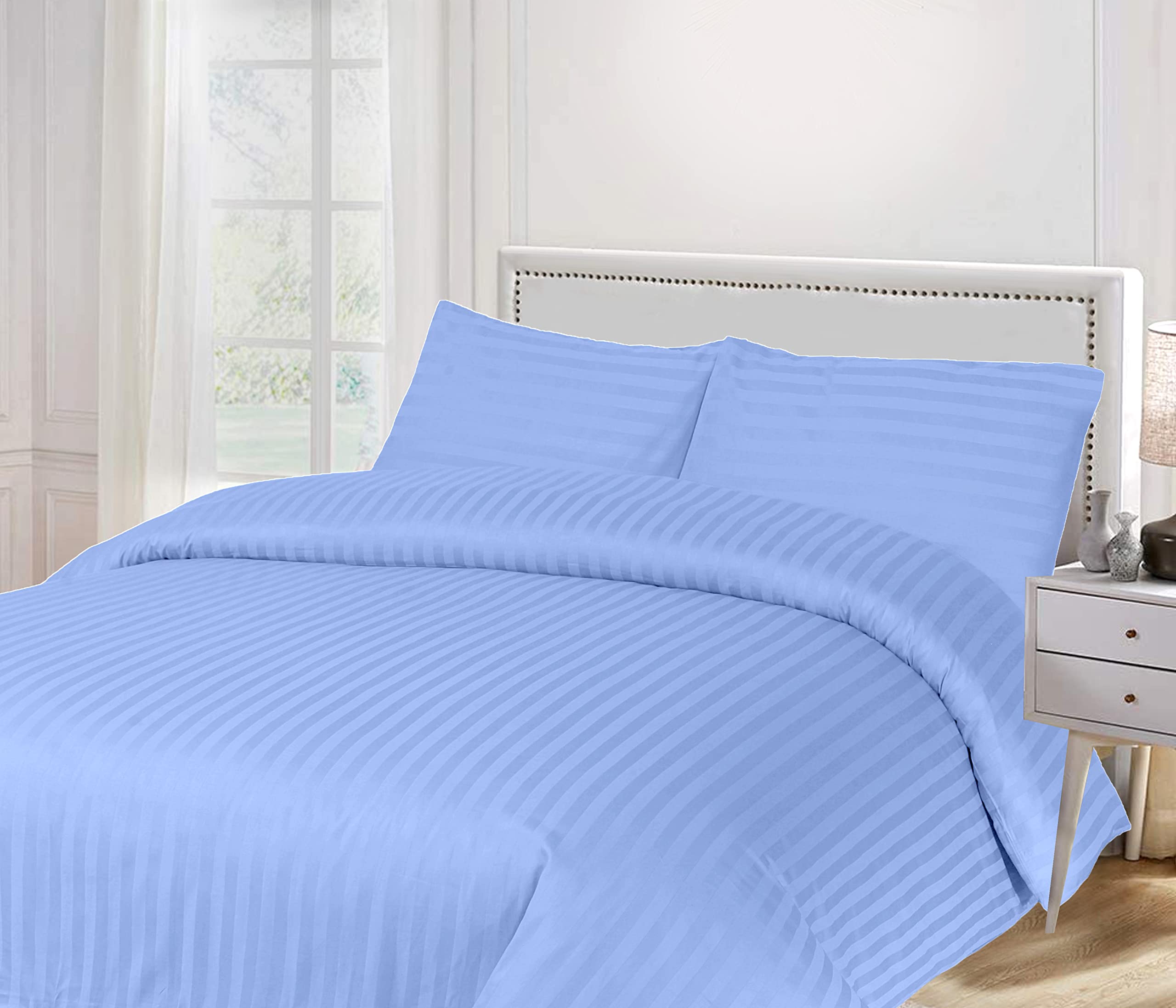 Sapphire Collection Blue 100% Stripe Tc400 Egyptian Cotton Duvet Quilt Cover Pillow Cases (Single, )
