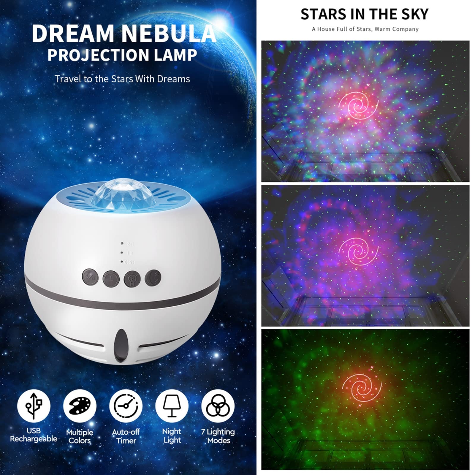 Galaxy Star Projektor Lampka nocna, Starry LED Aurora Lights Lampa do sypialni Sufit Noc Starlight Z Zegarem 7 Tryb Światła Lampa Stołowa dla Dziecka Dzieci Dorośli Prezent,Pink