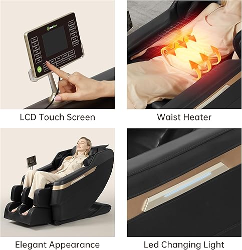 Miniatura 8 de Real Relax Silla de masaje de cuerpo completo de gravedad cero, silla de masaje de instalación minimalista, 6 modos automáticos, 8 rodillos de