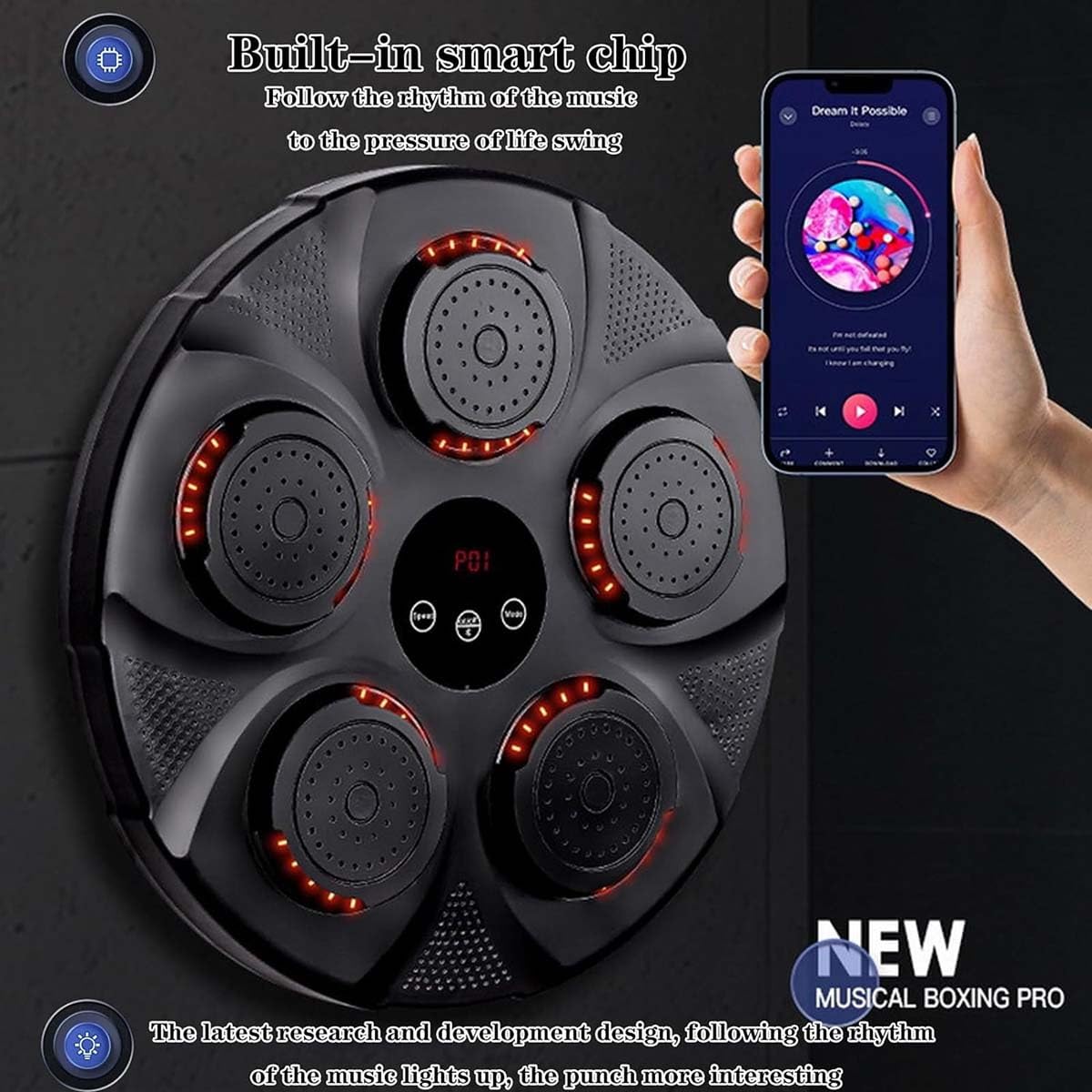 XUnada Allenatore di Boxe Elettronico, Macchina da Boxe Musicale Intelligente Montata a Parete per Bambini e Adulti, Attrezzatura da Boxe Domestica per Esercizi a Casa, Cuscinetti per Boxe Musicale