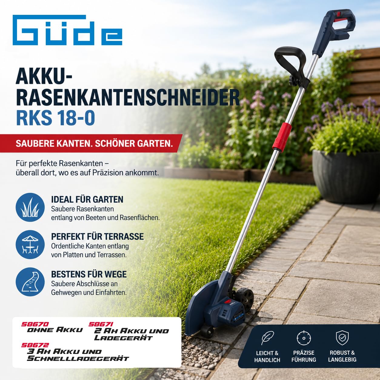 Güde Akku-Rasenkantenschneider RKS 18-201-05 inkl. 2Ah Akku & Ladegerät