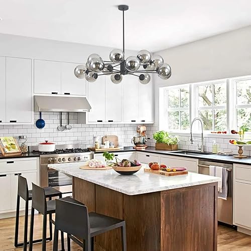 Miniatura 5 de KCO Lighting - Lámpara colgante Sputnik moderna de mediados de siglo, color negro mate, gris humo, cristal, lámpara colgante Sputnik de 16 luces,