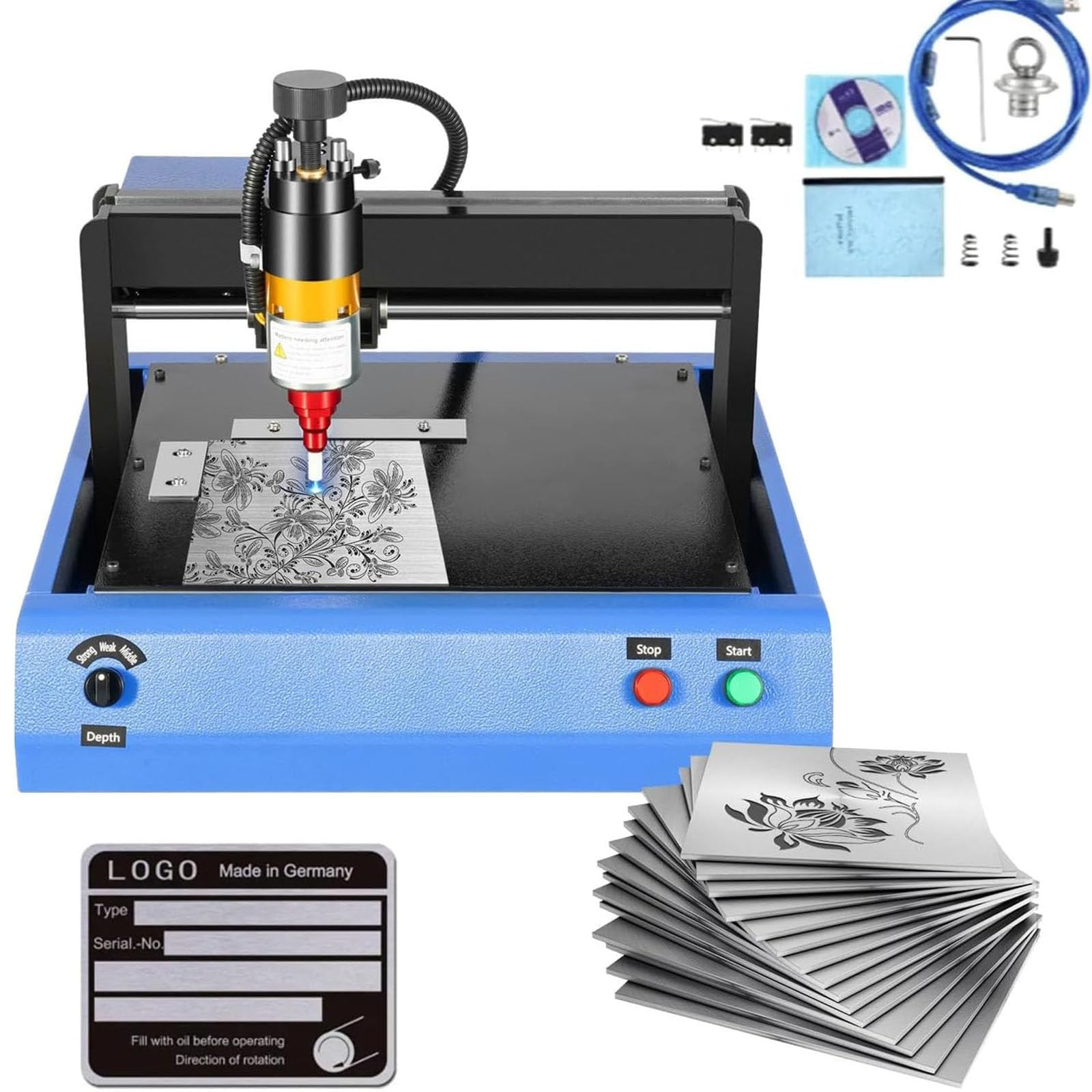 Machine à graver électrique pour le marquage du métal et du plastique, imprimante portable avec profondeur réglable, idéale pour les plaques nominatives, les cadres et les panneaux