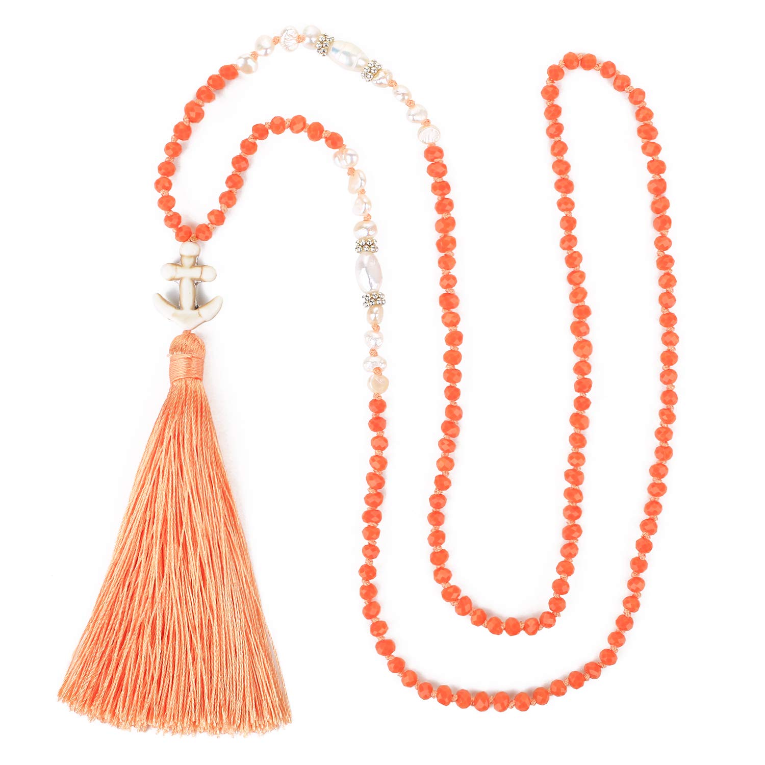 KELITCH Collar con colgante de borlas estilo bohemio para mujer Gargantilla hecha a mano con cuentas de cristal nuevo