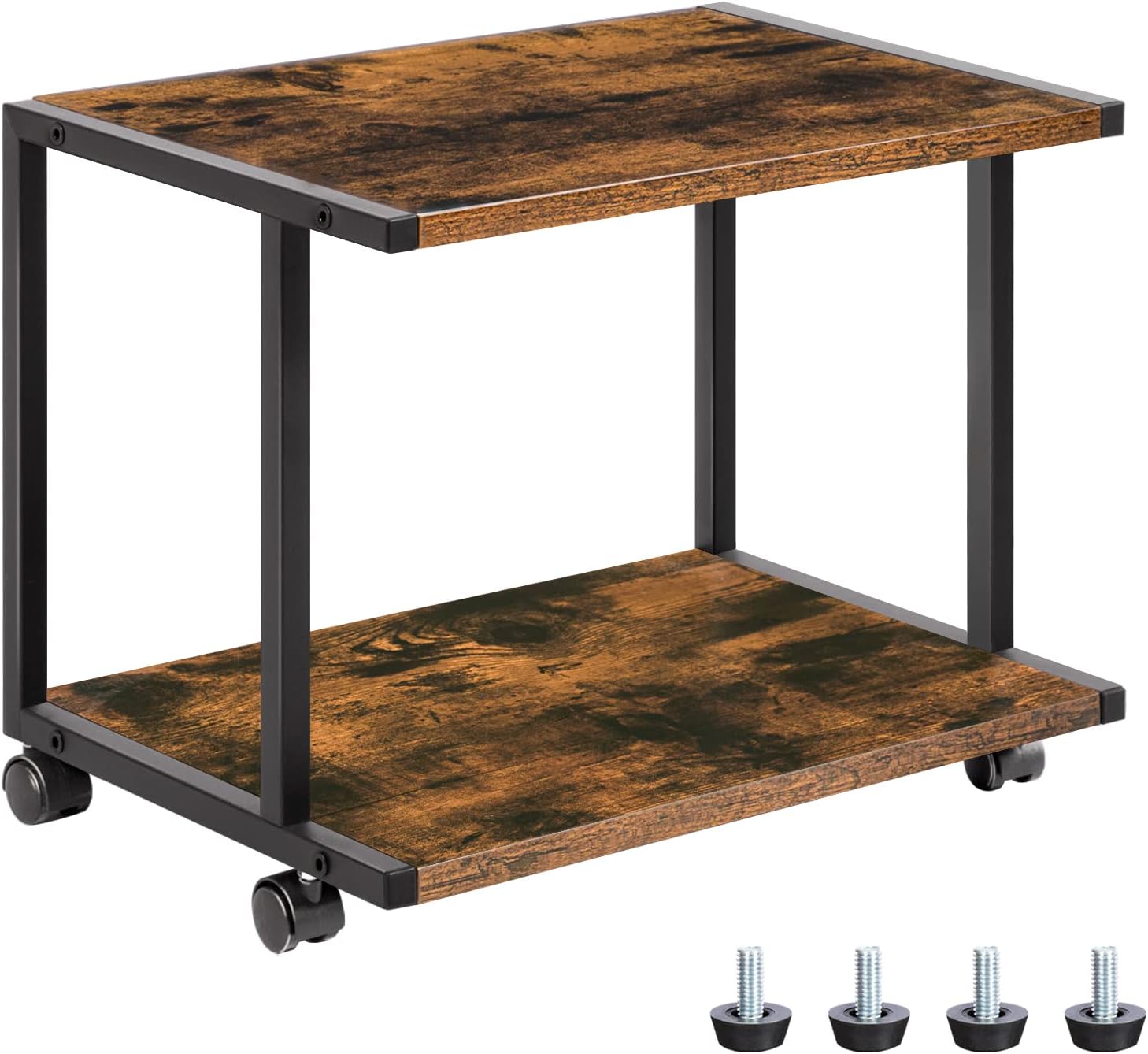 HOOBRO Under Desk Printer Stand, 2-Tier Industrial Printer Cart with Storage Shelf, Mobile Machine Holder Table Stand, for Home and Office, Rustic Brown and Black BF42PS01