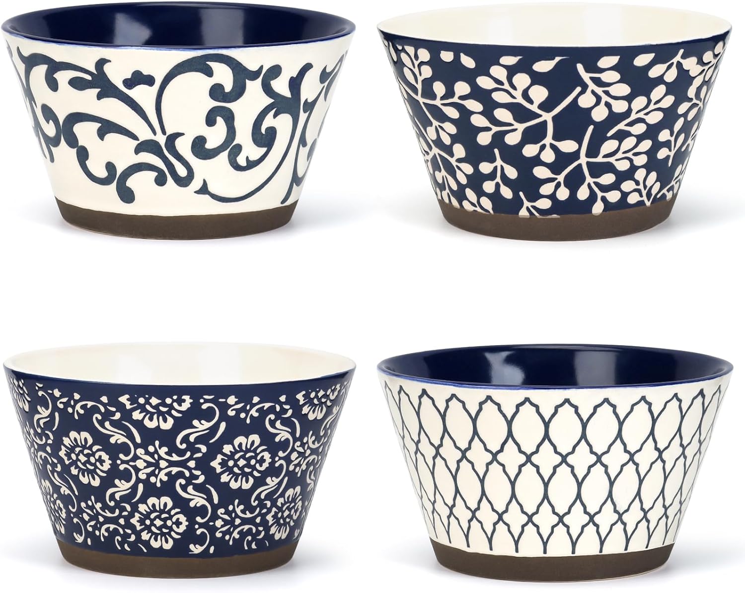 Japanese Rice Bowls Set of 4, 5.23" Ceramic Salad Bowls Large Capacity Serving Bowls for Soup Cereal Noodle Pasta Dessert Snack