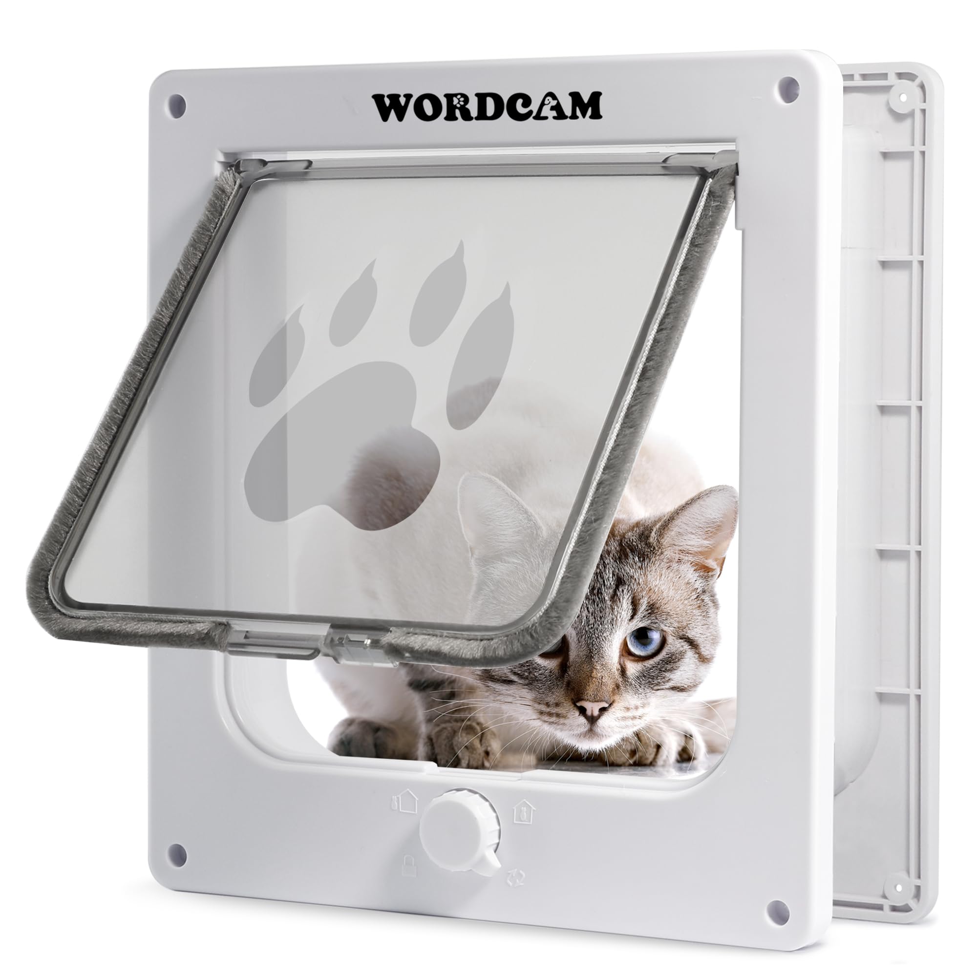 Wordcam Large Cat Door(Outer Size 10.7'' x 9.5''), Robust Cat Door for Interior Exterior Doors, Cat Flap Door with 4 Way Lock, Pet Door for Cats Kitty