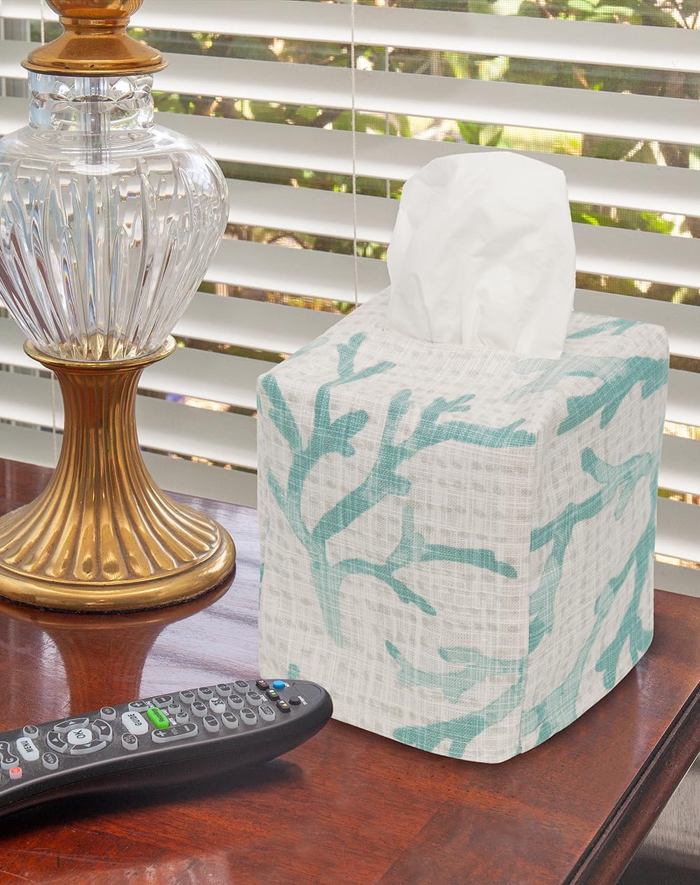 Fabric Tissue Box Cover, Tissue Holder Slipcover Slips Over Cardboard Tissue Box, Bedroom Décor Ideas Bathroom Accessories Coastal Décor Light Blue - Image 2