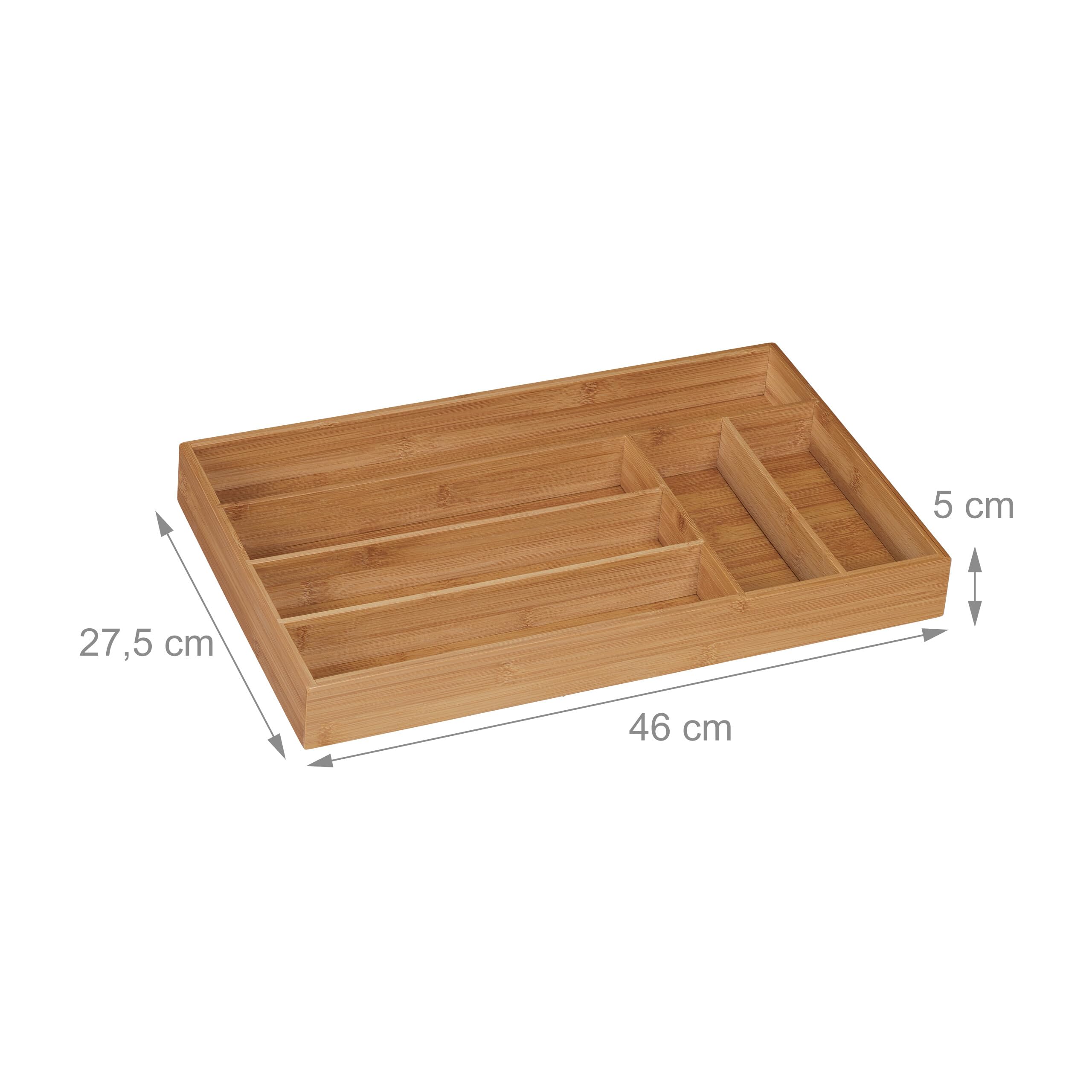Relaxdays Portaposate da Cassetto in bambù, 6 Scomparti, Divisore Posate e Utensili da Cucina, 5 x 27,5 x 46cm, Naturale