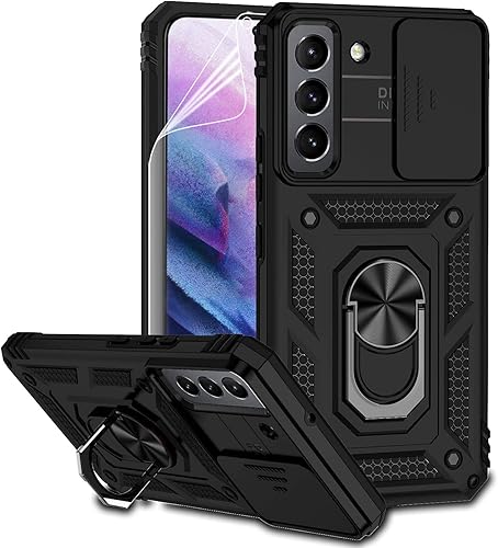 Funda para Samsung Galaxy S22 con cubierta para lente de cámara, protector de pantalla HD, doble capa de grado militar, probada contra caídas,
