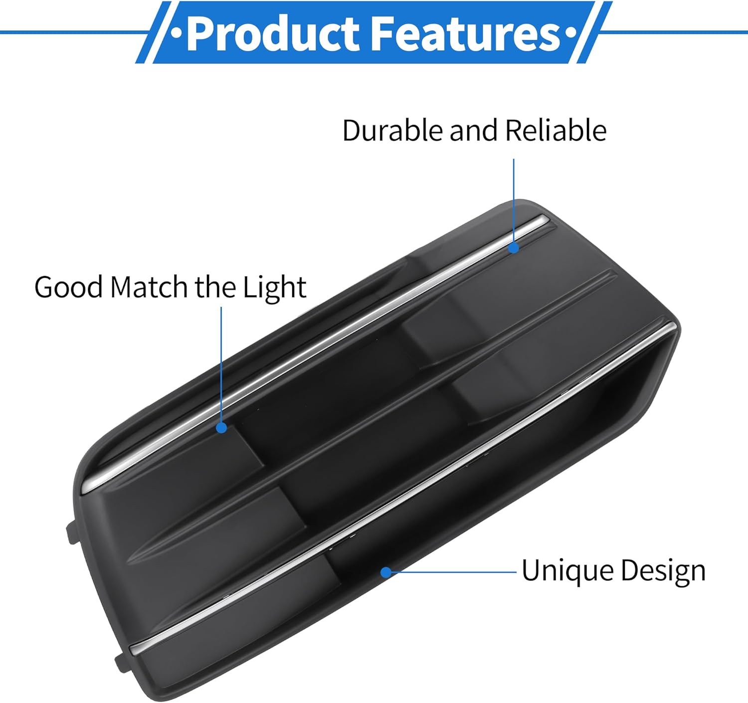 1pc Fog Light Grill for Q5 2019 Durable ABS Black Silver Tone Front Right Front Lower Bumper Fog Light Cover Inserts
