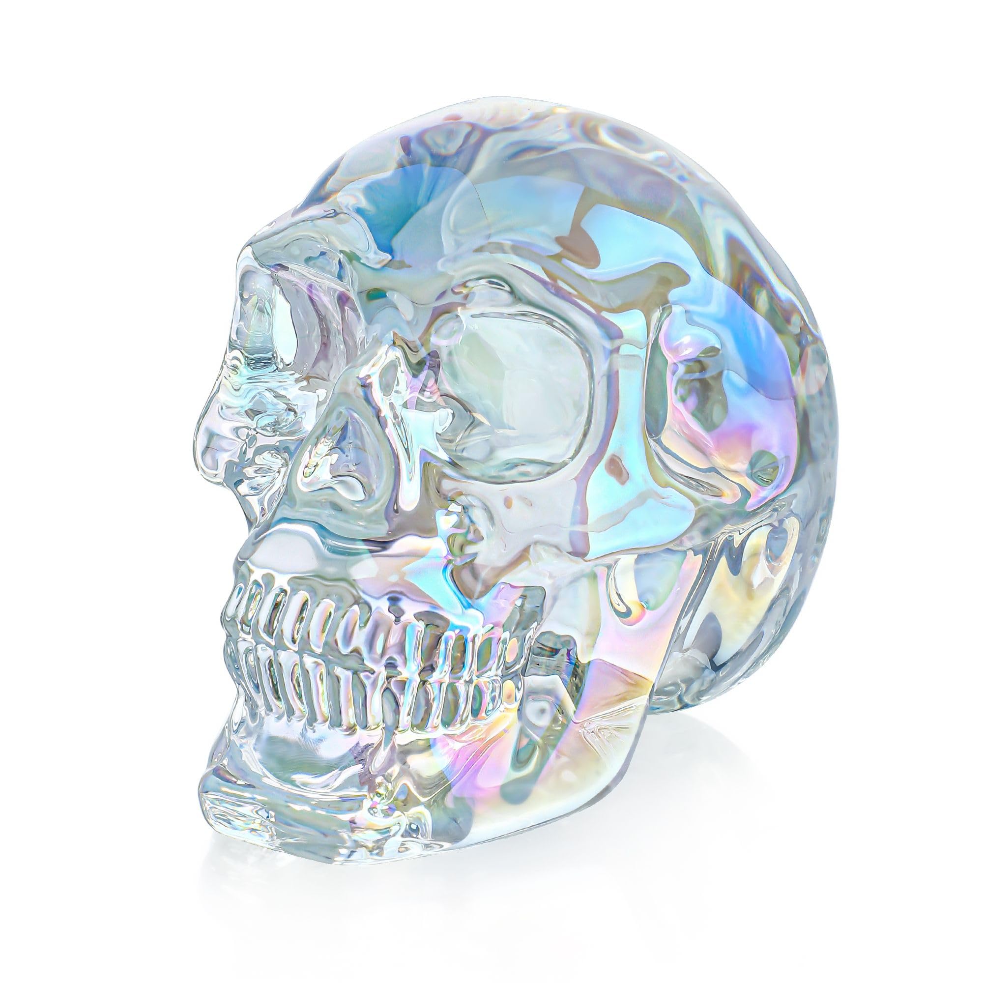 HDCRYSTALGIFTS 3'' Crystal Human Skull Head Statues Halloween Decor Glass Skull Figurines Sculpture for Home Decor,Colorful