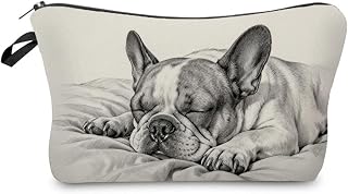Livel lhood Sleeping French Bulldog Makeup Bag Cute Small Organizer Zipper Pouch Cosmetic Bag Sleeping French Bulldog Present for Women Friends