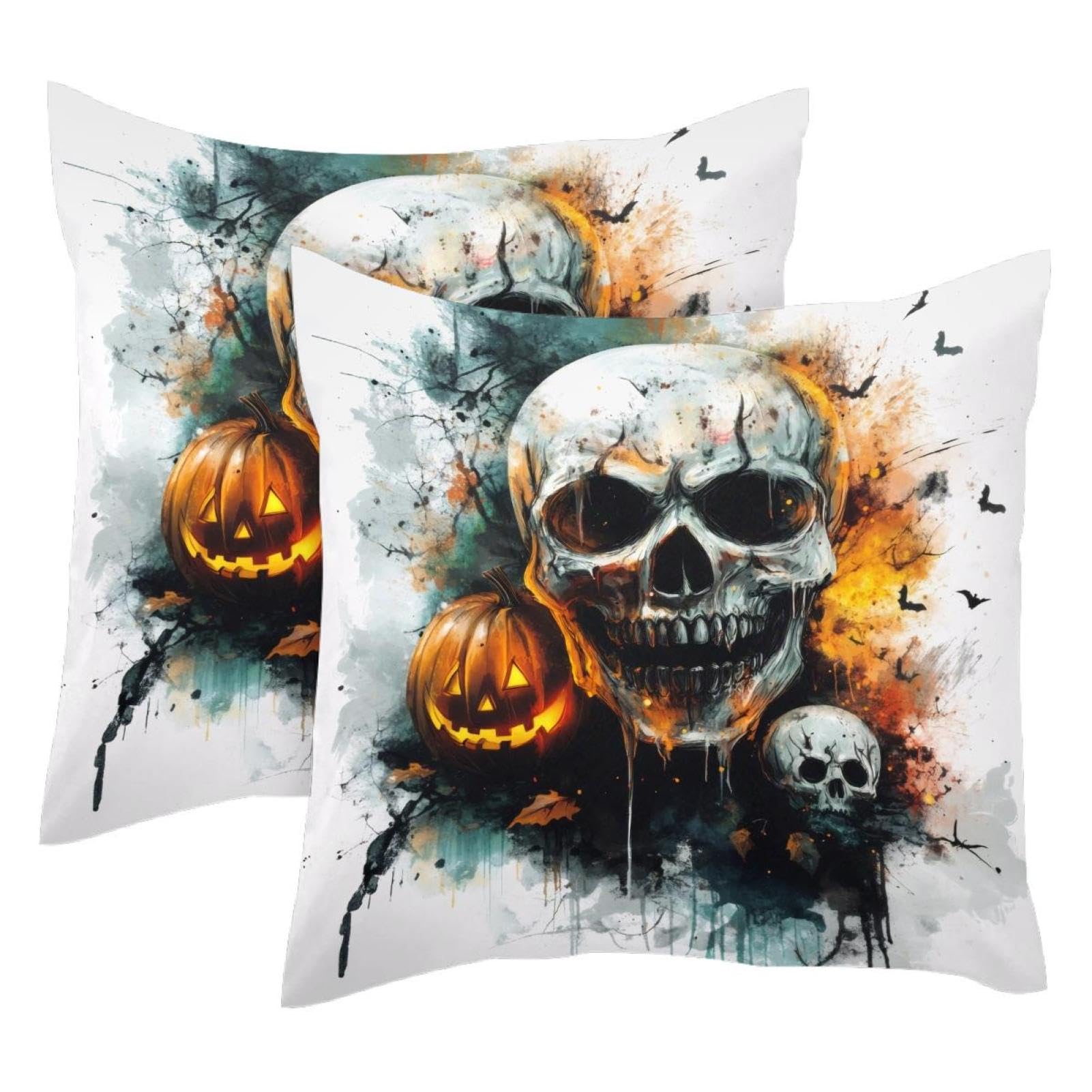 Housse de coussin Halloween lot de 2 velours motif chauve-souris et citrouille