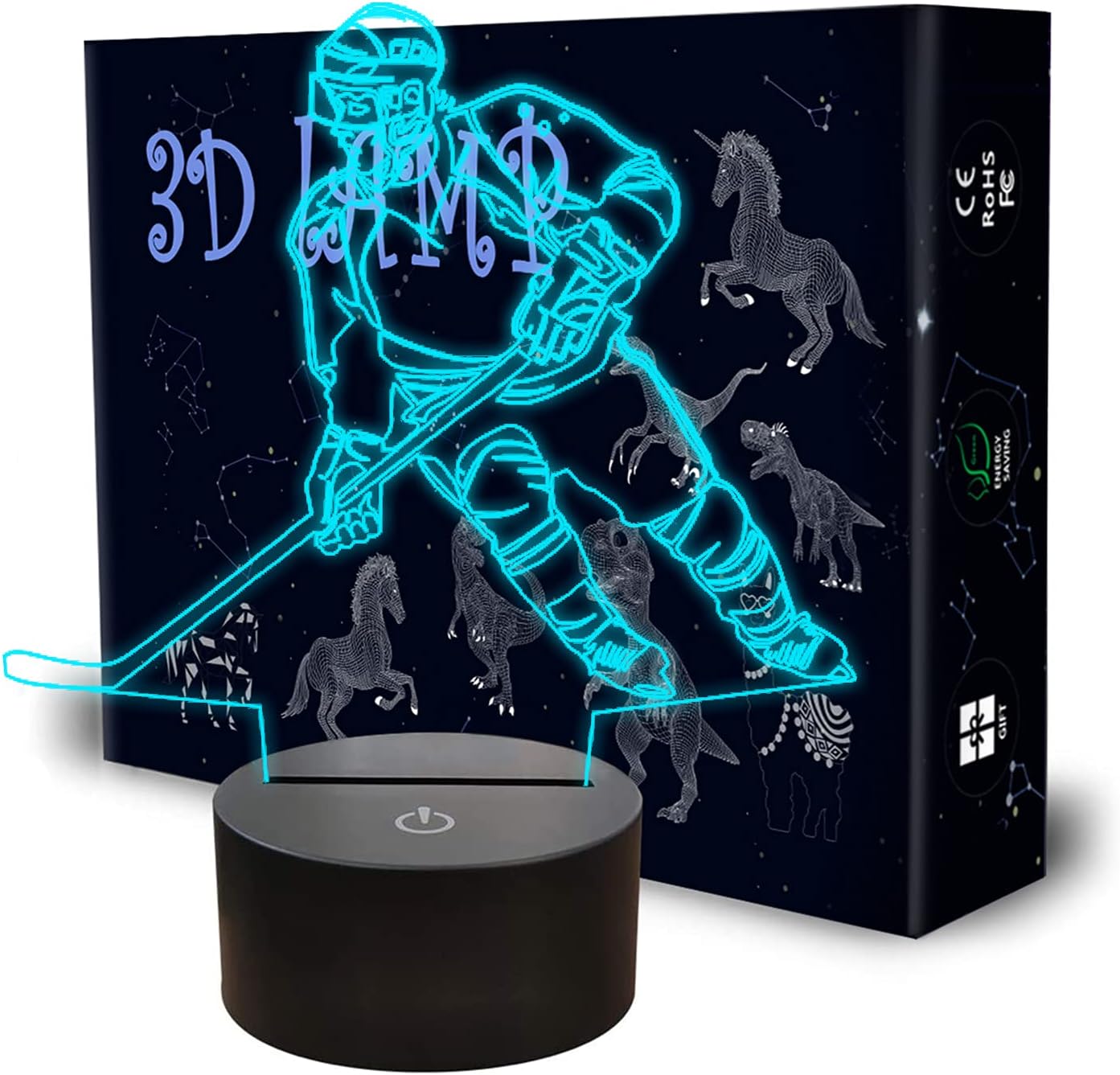 Llamaababie Ice Hockey Night Light, Hockey Player Athlete 3D Lamp