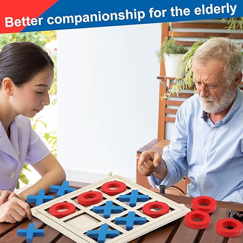 Miniatura 8 de Juego de madera jumbo de Tic Tac Toe Actividades de demencia para personas mayores de Alzheimer con plantillas a juego y rompecabezas, juego de mesa