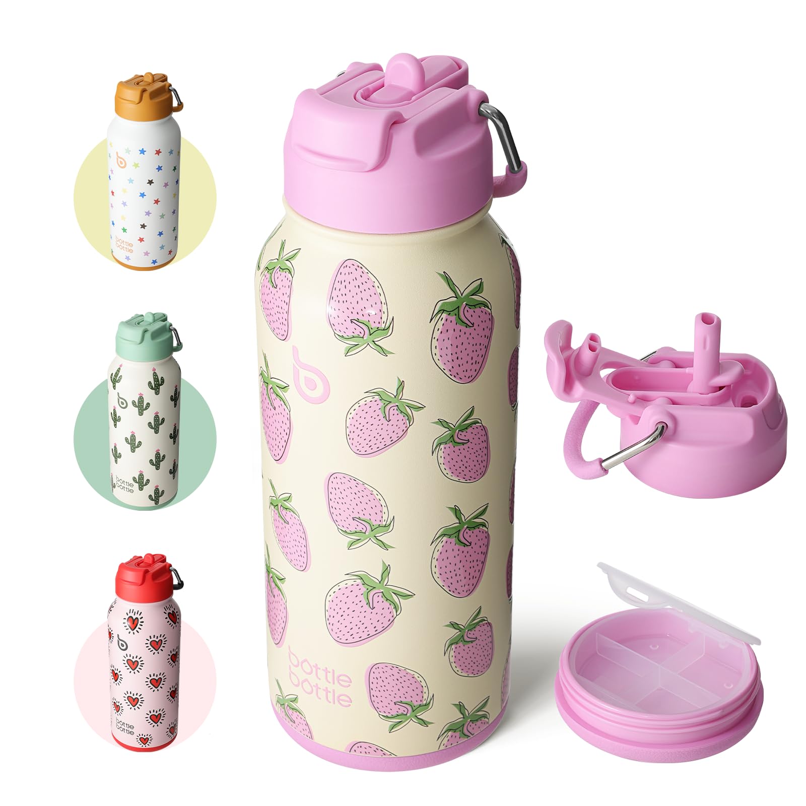 BOTTLE BOTTLE 32oz Insulated Water Bottle Stainless Steel Sport Water Bottle with Straw Dual-use Lid Design for Gym with Pill Box