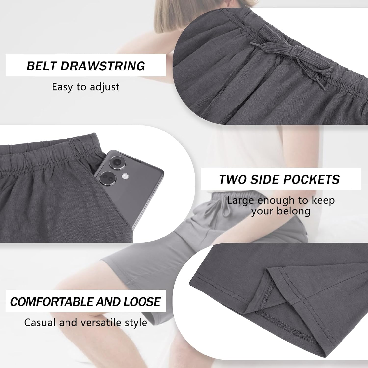 Mens Pajama Shorts, Mens Sleep Shorts Lounge Soft Comfy Pj Bottom Sleeping Pants Breathable Summer Modal Sleepwear(2 Packs) - Image 4