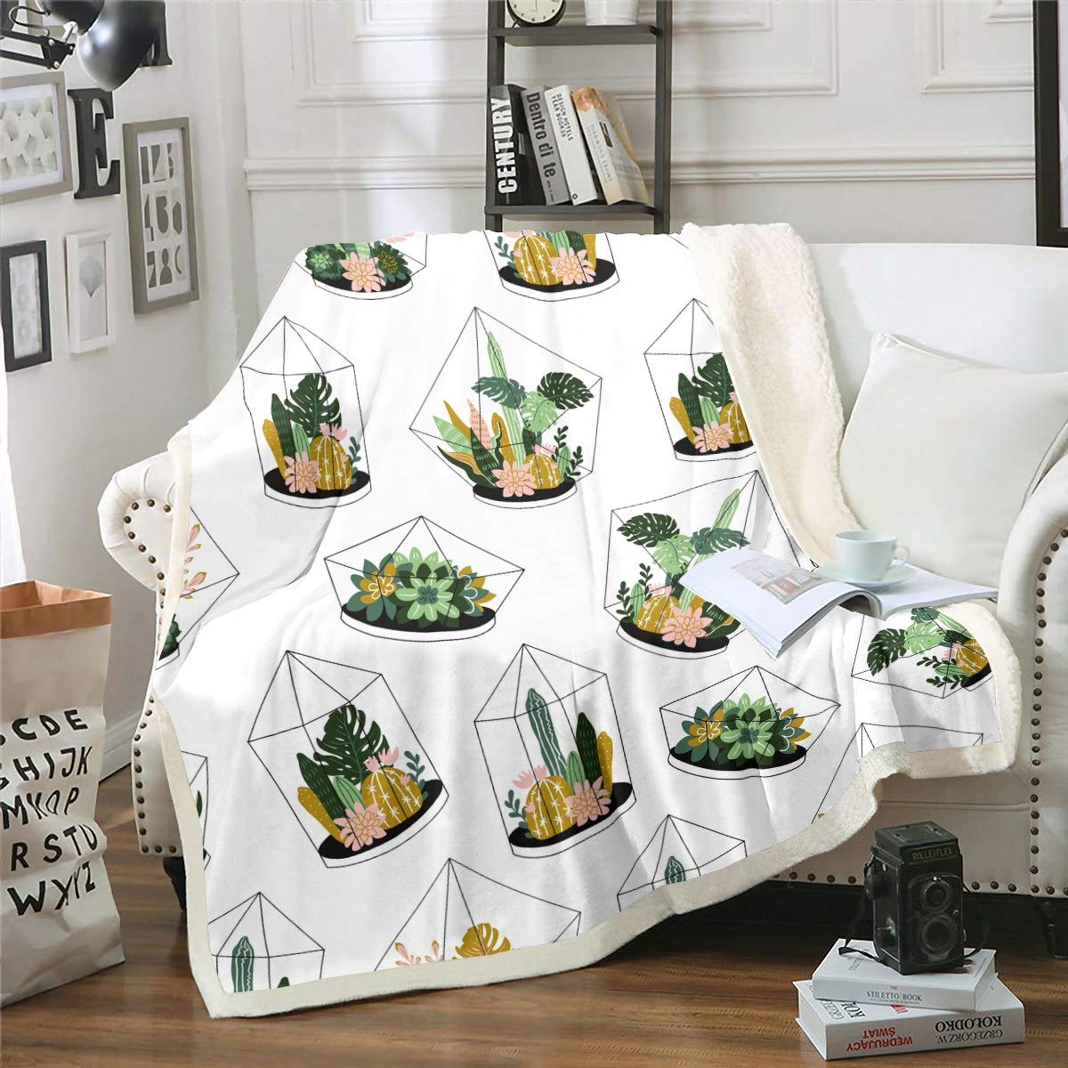 Coperta Stampata Con Cactus - In Pile E Sherpa, 152x200 Cm, Per Letto O Divano - Foto 7