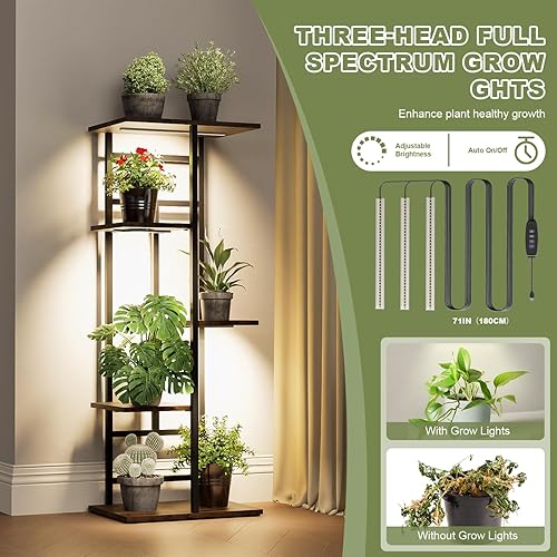 Miniatura 3 de Soporte para plantas de interior con luces de crecimiento, estante alto de 5 niveles para plantas, estantes de esquina para plantas, soporte para