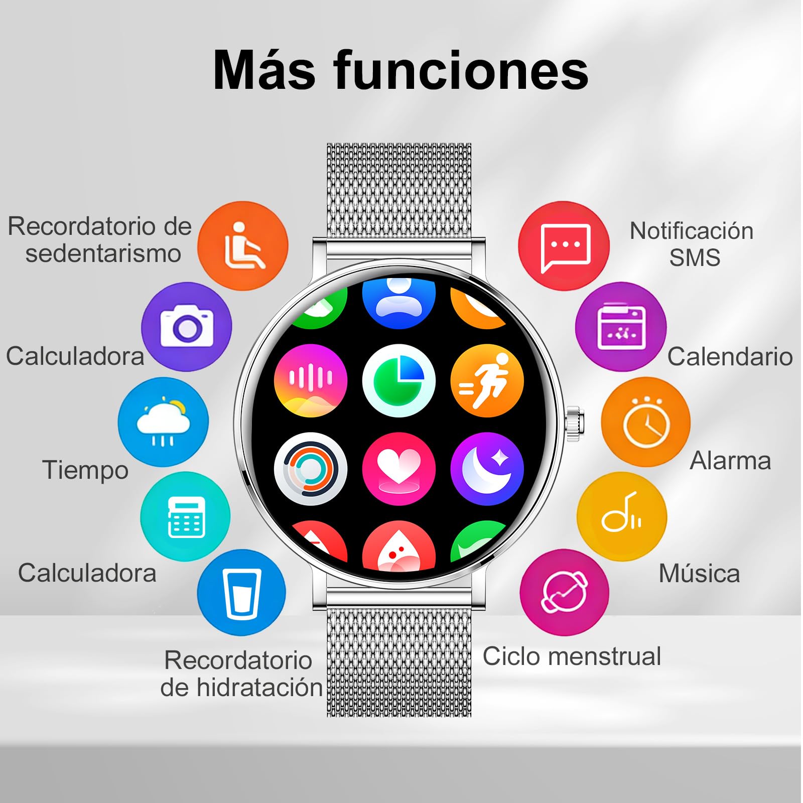 Smartwatch Reloj Inteligente Mujer Hombres 2026 BateríA Larga AutonomíA Redonda 1,32 AMOLED Ultraslim Elegante Impermeable Notificaciones Apps Deporte Llamadas Bluetooth Android Ios (plateado)