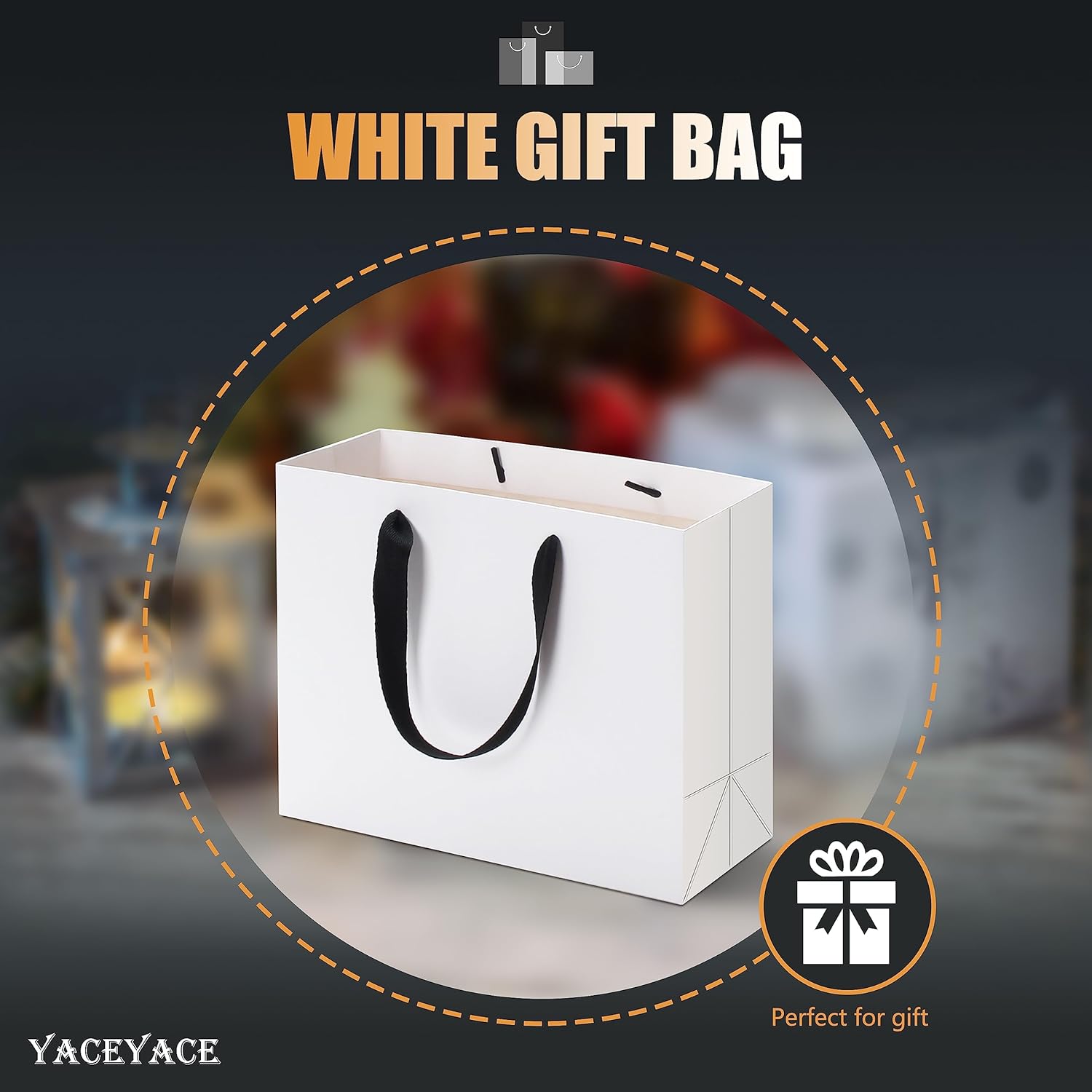 YACEYACE White Medium Gift Bags, 10.5"x4.25"x8", 10 Pcs, Multi-purpose, Kraft Paper, Ribbon Handles - Image 2
