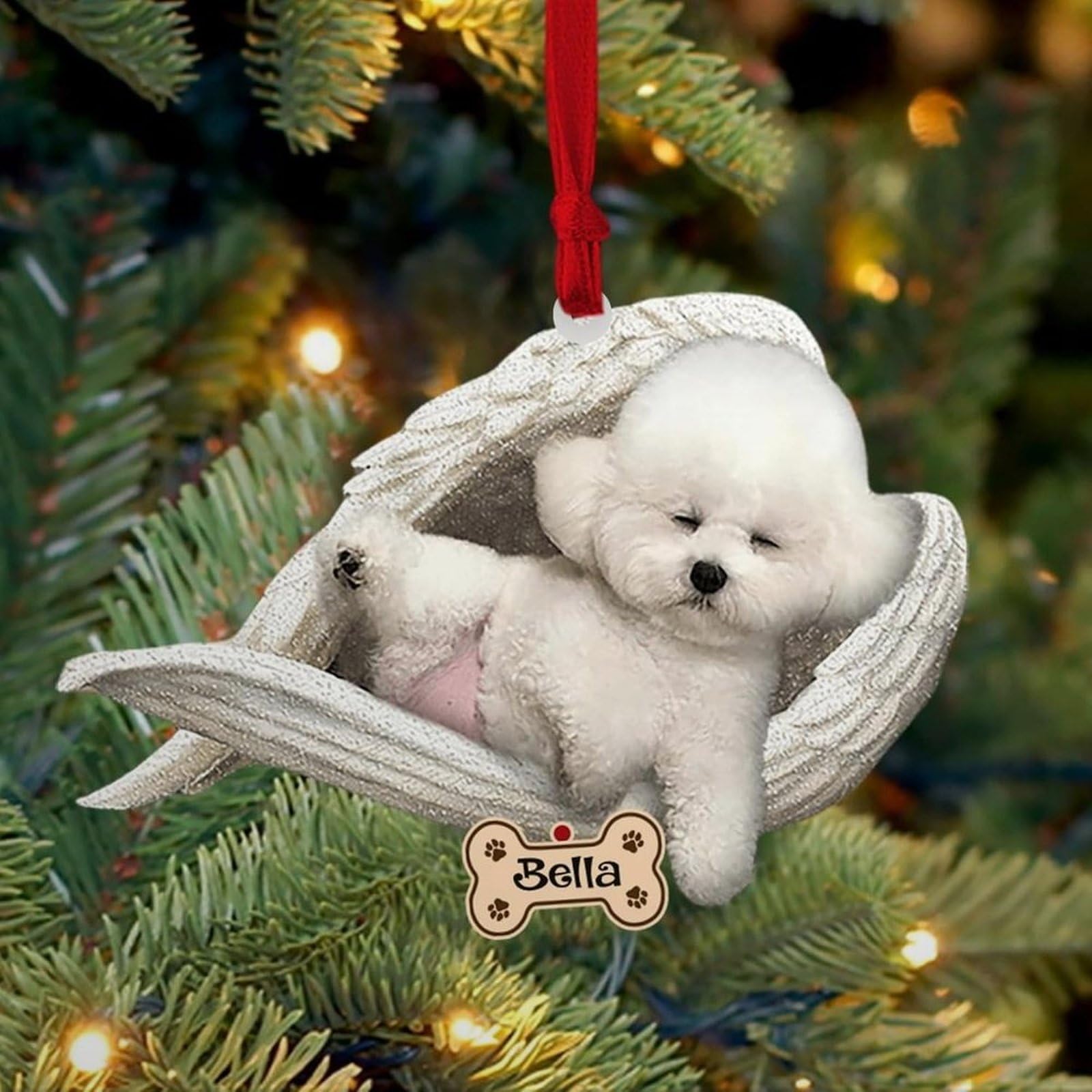 Luckluccy Bichon Frise Personalized Ornament,Custom Dog Ornament With Angel Wing,Dog Christmas,Dog 2025,Dog Christmas Shape Acrylic