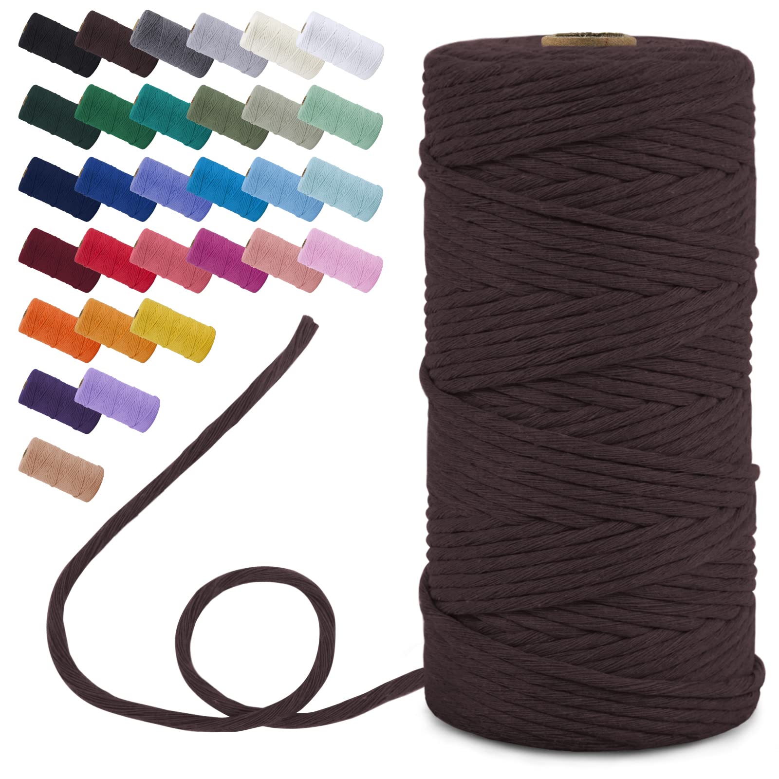 Uiopa Brown Macrame Cord 3Mm X 100M, Single Strand Macrame Yarn Thick Thread Natural Cotton Cord, Coloured Macrame Craft String For Diy Crafts, Wall Hanging, Plant Hanger, Tassels (Brown)