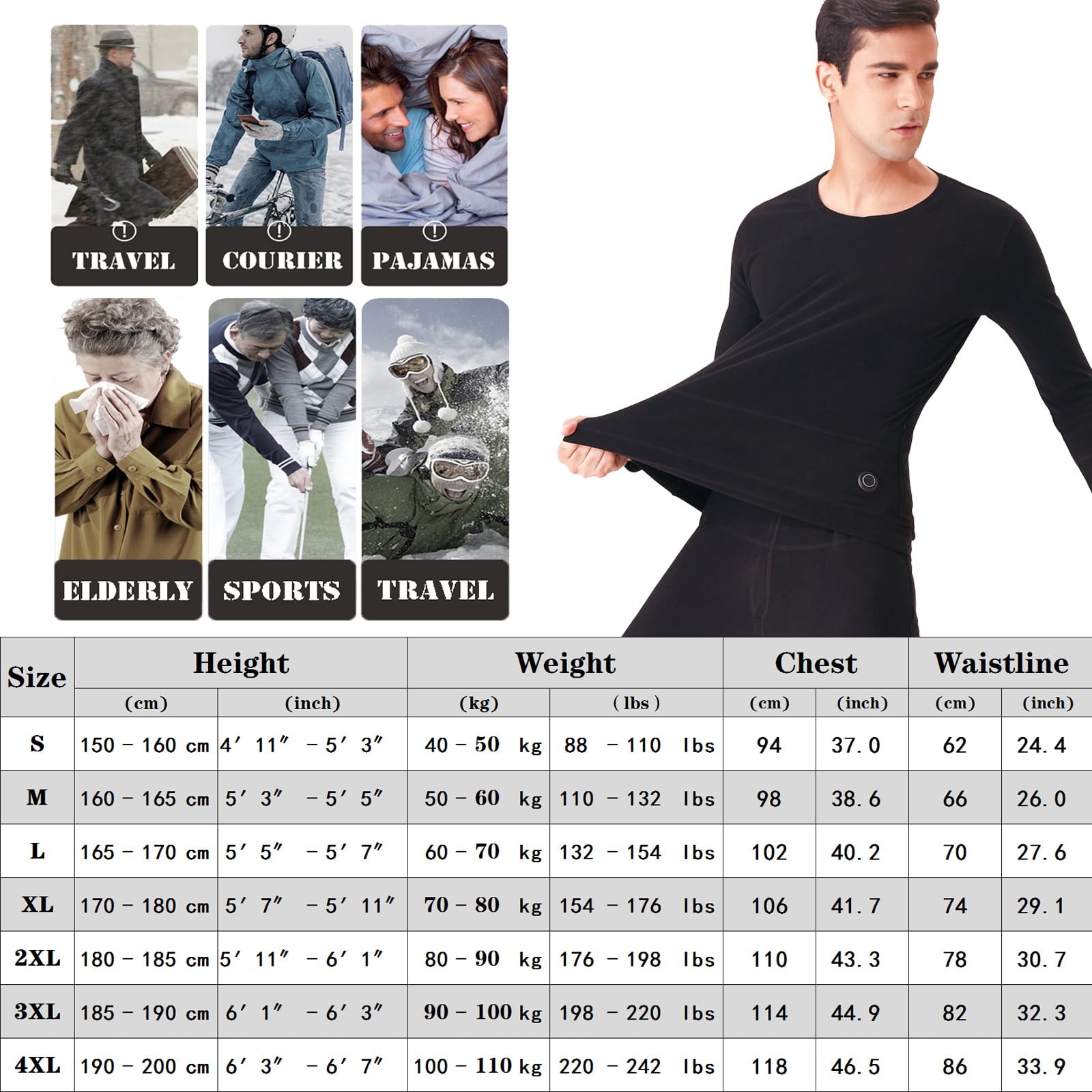 Herren Beheizte Thermische Unterwäsche Set, App Control 20 Bereiche Heizung USB Winter Warme Shirt & Hosen, Fleece Gefüttert Basisschicht