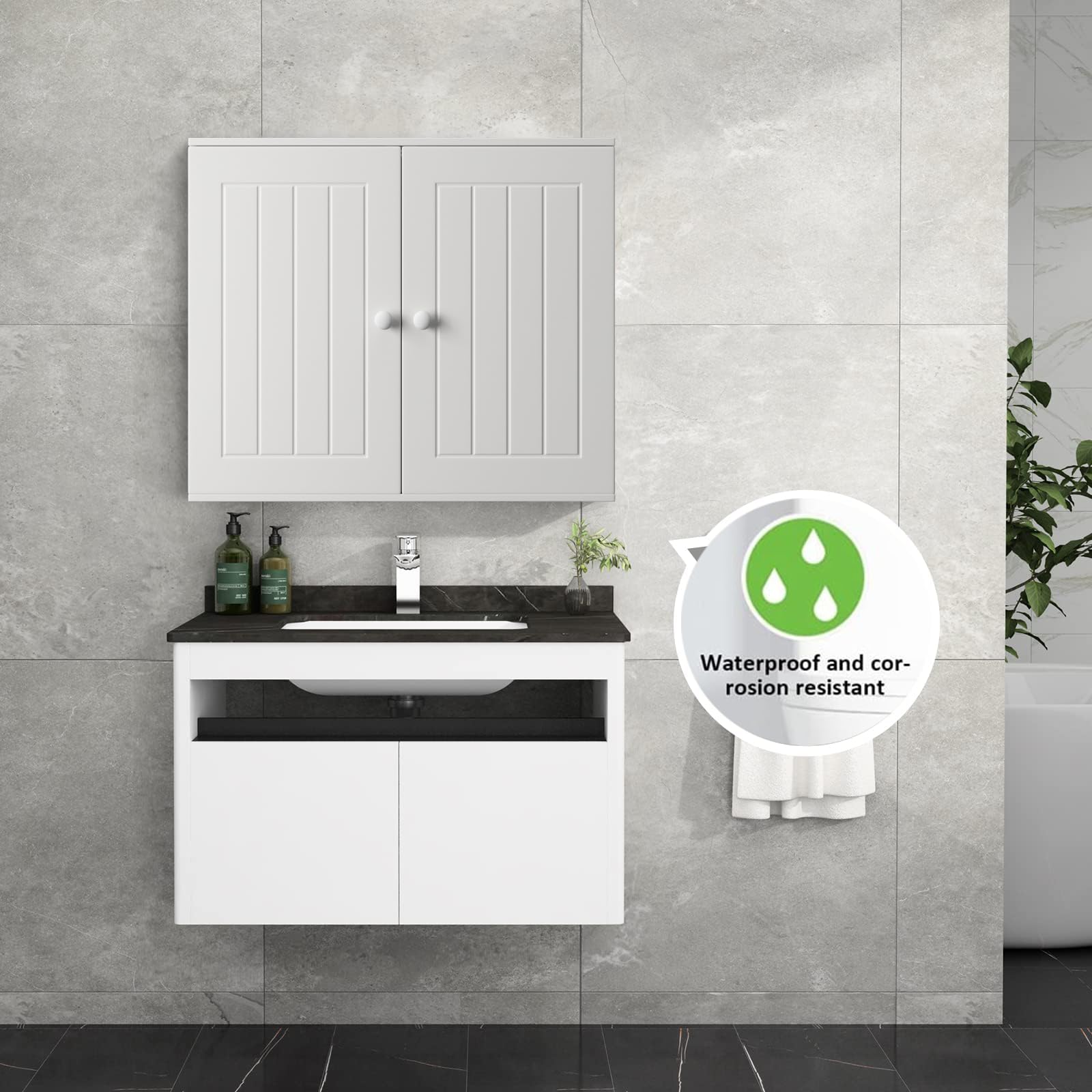 Banas Mobile da Parete con Ripiano Regolabile - Adatto per Bagno, Camera, Farmacia, e Altri Ambienti, Bianco, 60x15.2x50.3cm