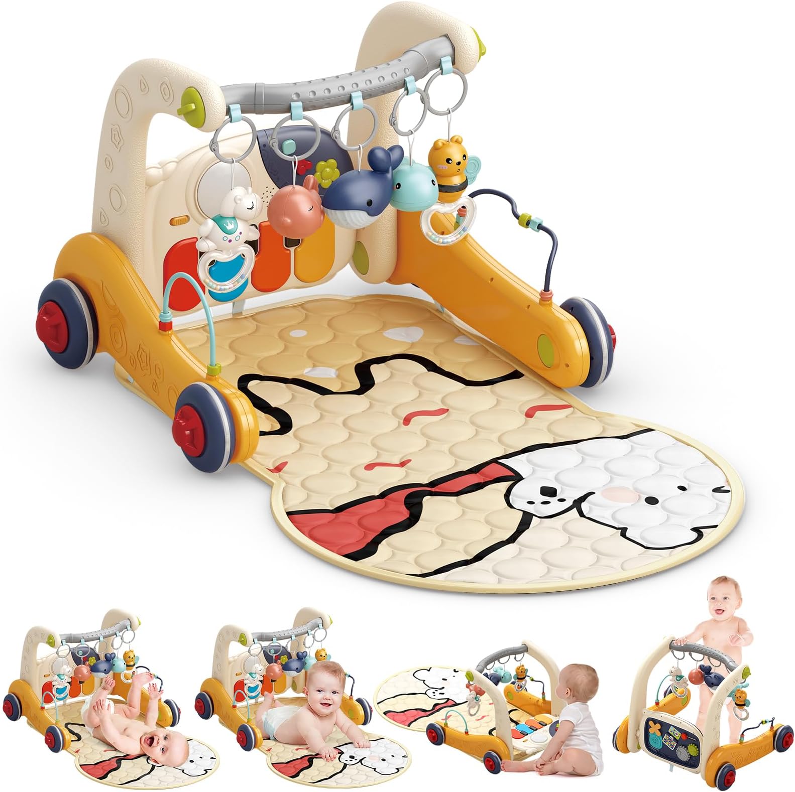 Baby Play Mat Baby Gym,Play Piano Tummy Time, Floor Activity Center,Baby Seat,Infant Baby Walker - Toddler Push Walker, Boy & Girl Gifts for Newborn Baby Toddler 0 to 3 6 9 12 Months