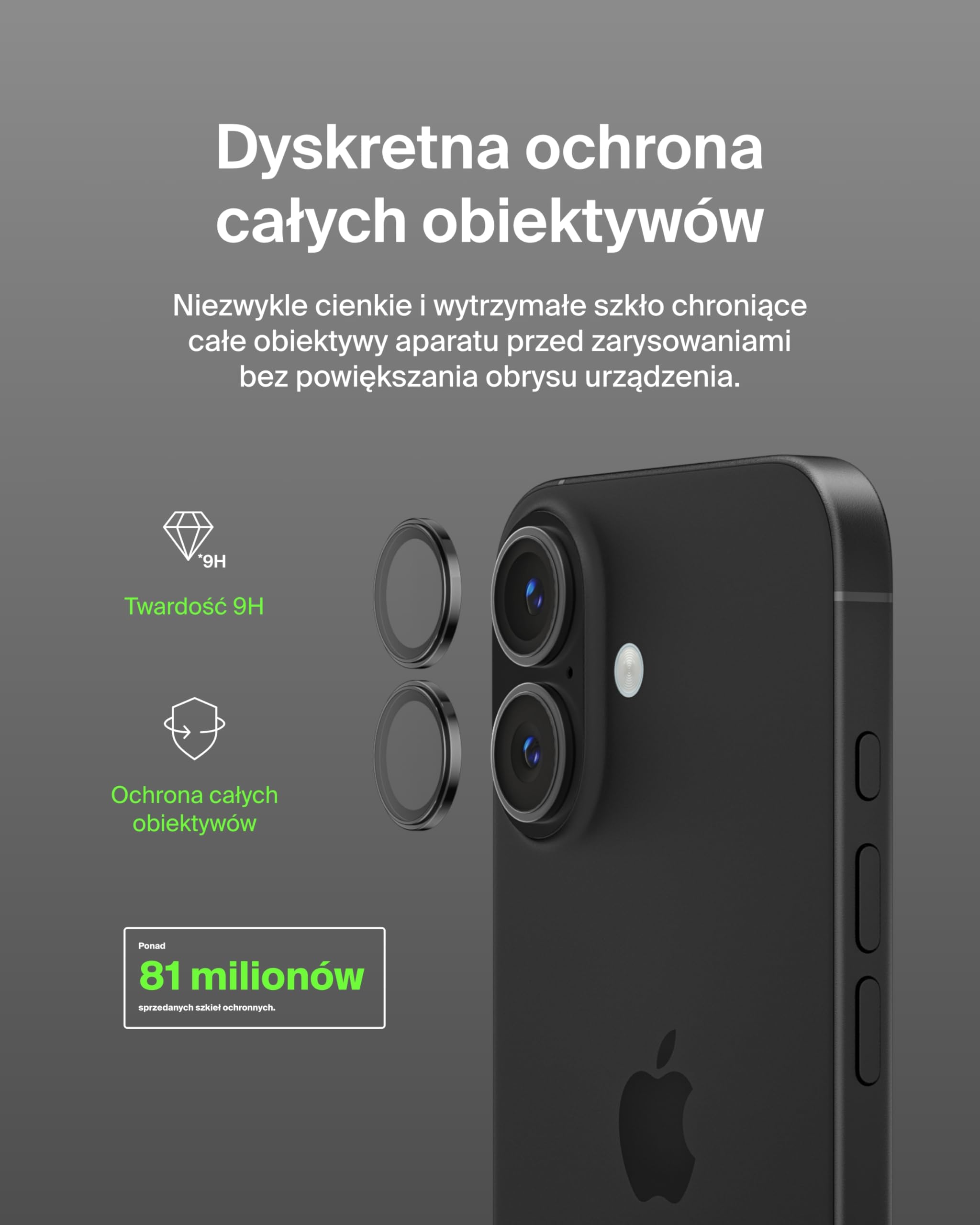 Belkin ScreenForce TemperedGlass Szkło Ochronne na obiektyw aparatu do telefonów Apple iPhone 17, 16 i iPhone 16 Plus – zgodne z etui Szkło Ochronne na obiektyw, akcesoria Apple iPhone (2 szt.)