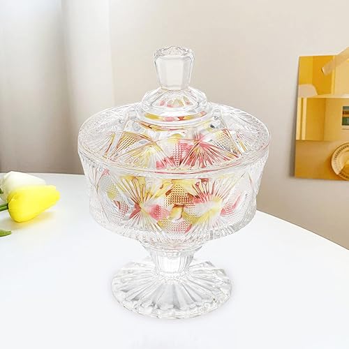 Miniatura 6 de Frcctre Paquete de 2 platos de cristal para dulces con tapa, cuenco de cristal de 15 onzas para galletas, tarro decorativo de boticario para