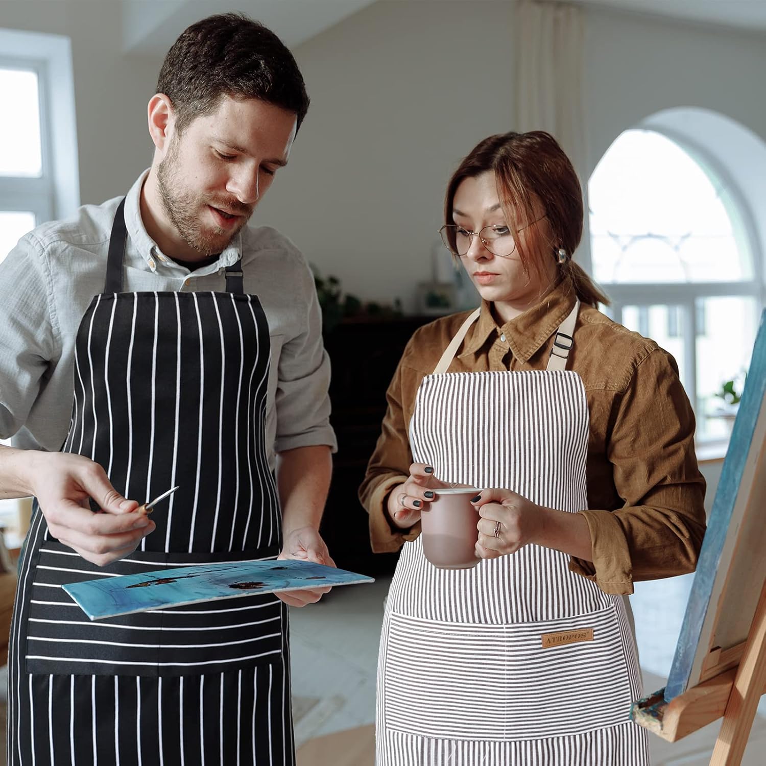 ATROPOS 2 Pieces Aprons for Women with Pockets, Aprons for Men, Womens Kitchen Apron, Cooking Apron Adjustable Bib Chef Apron(Unisex) - Image 7