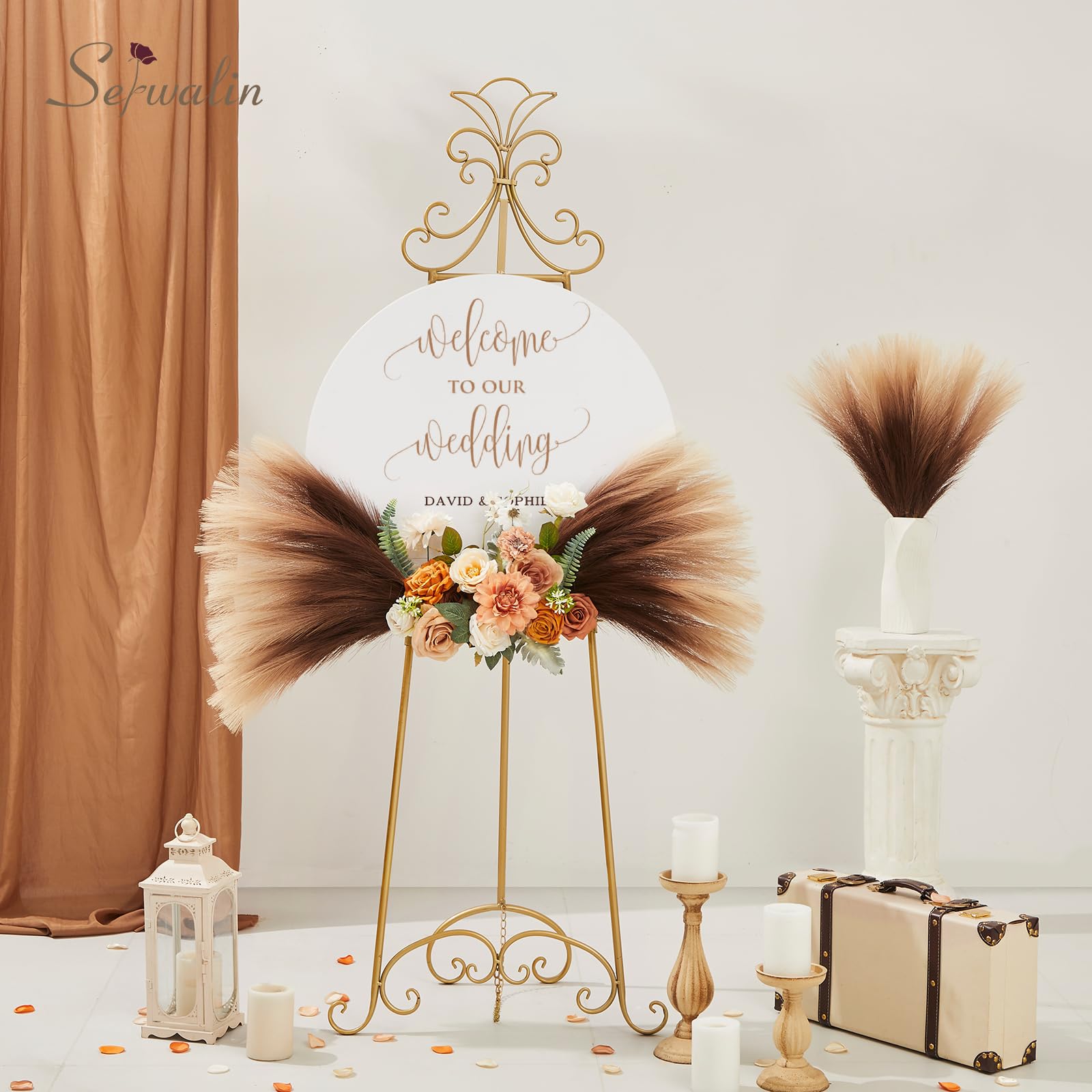 Serwalin Pampas Grass Decor 45CM 6PCS, Faux Pampas Grass Home Decor, Artificial Pampas Grass Blush Fake Pampas Decor - Image 4