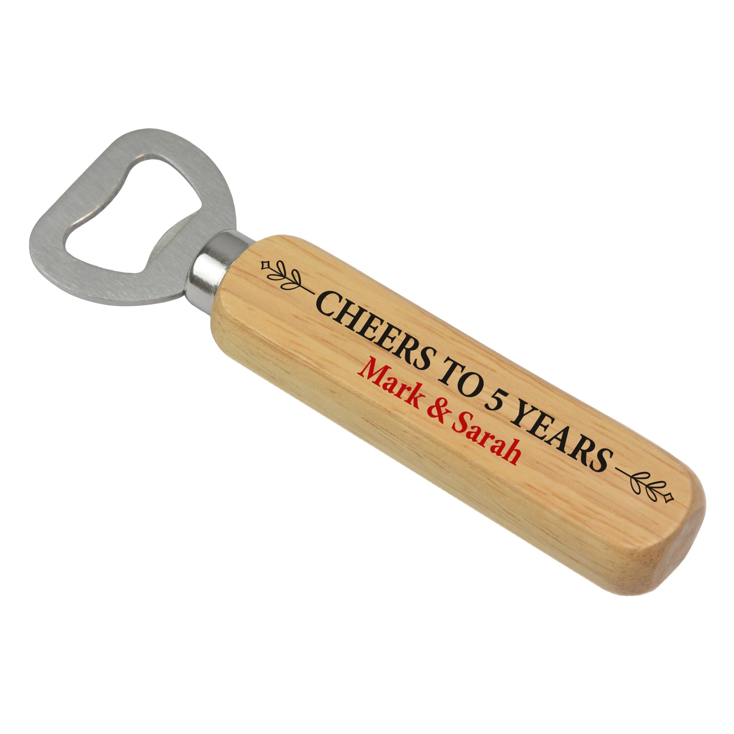 Beecreative Personalised 5th Wedding Anniversary Gifts for Husband - Cheers To 5 Years Anniversary Gifts - Wood Gifts For 5th Anniversary - Wooden Beer Bottle Opener Gift from Wife