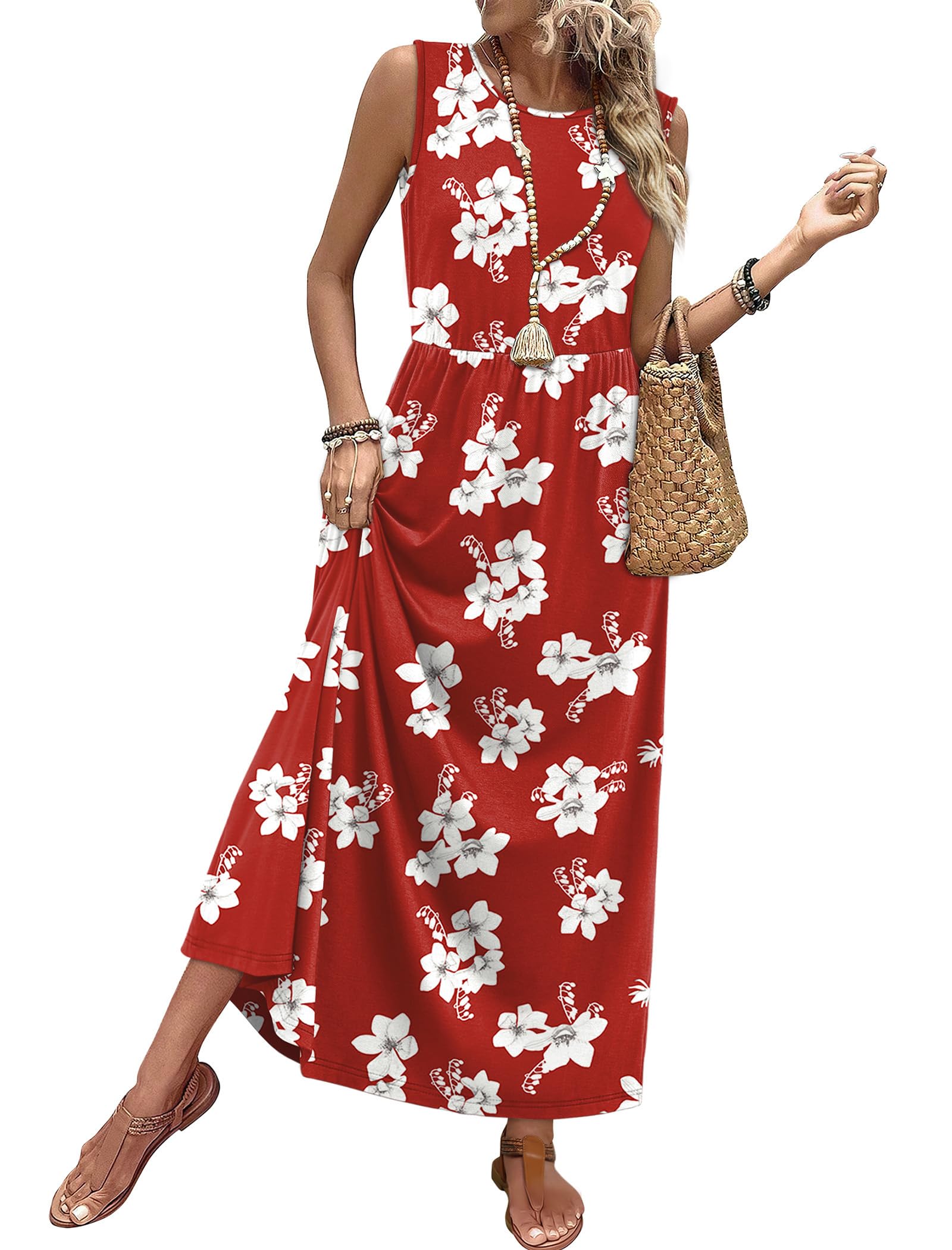 Summer Dresses for Women 2026 Maxi Dresses Long Flowy A Line Sleeveless Sundresses with P…