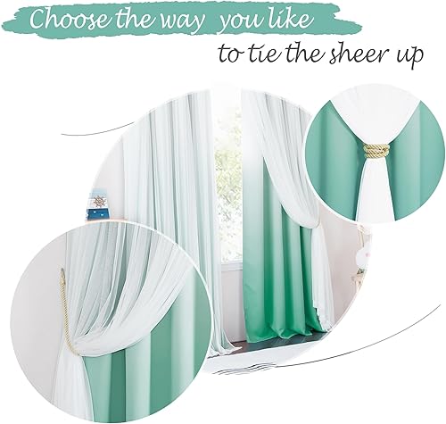 Miniatura 3 de PONY DANCE Cortinas de dormitorio de 84 pulgadas de largo, paneles degradados de doble capa con superposición transparente blanca, decoración de