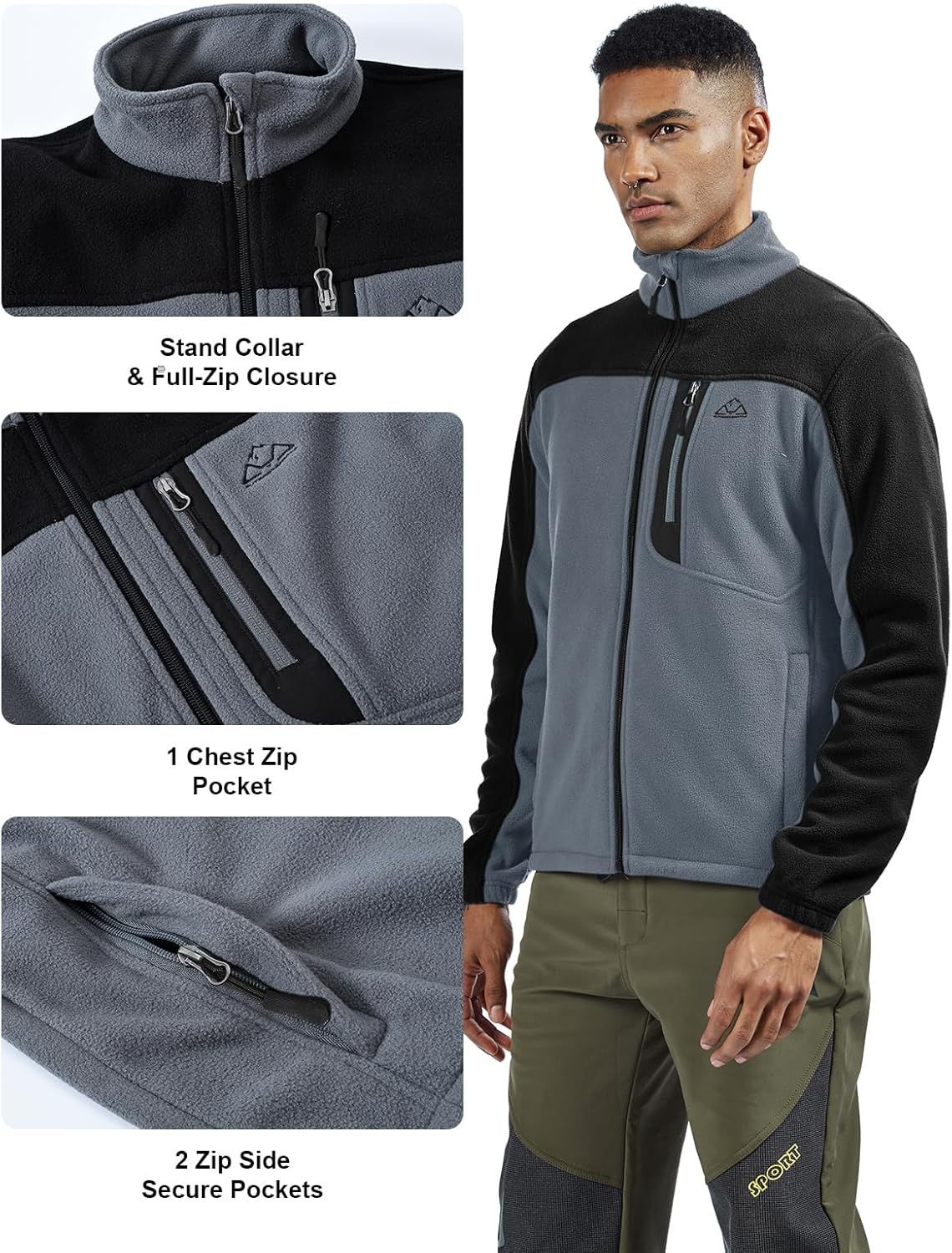 TBMPOY Men's Fleece Jackets Lightweight Full-Zip Fall Jacket Warm Winter Coats Outdoor Hiking with Pockets - Image 2