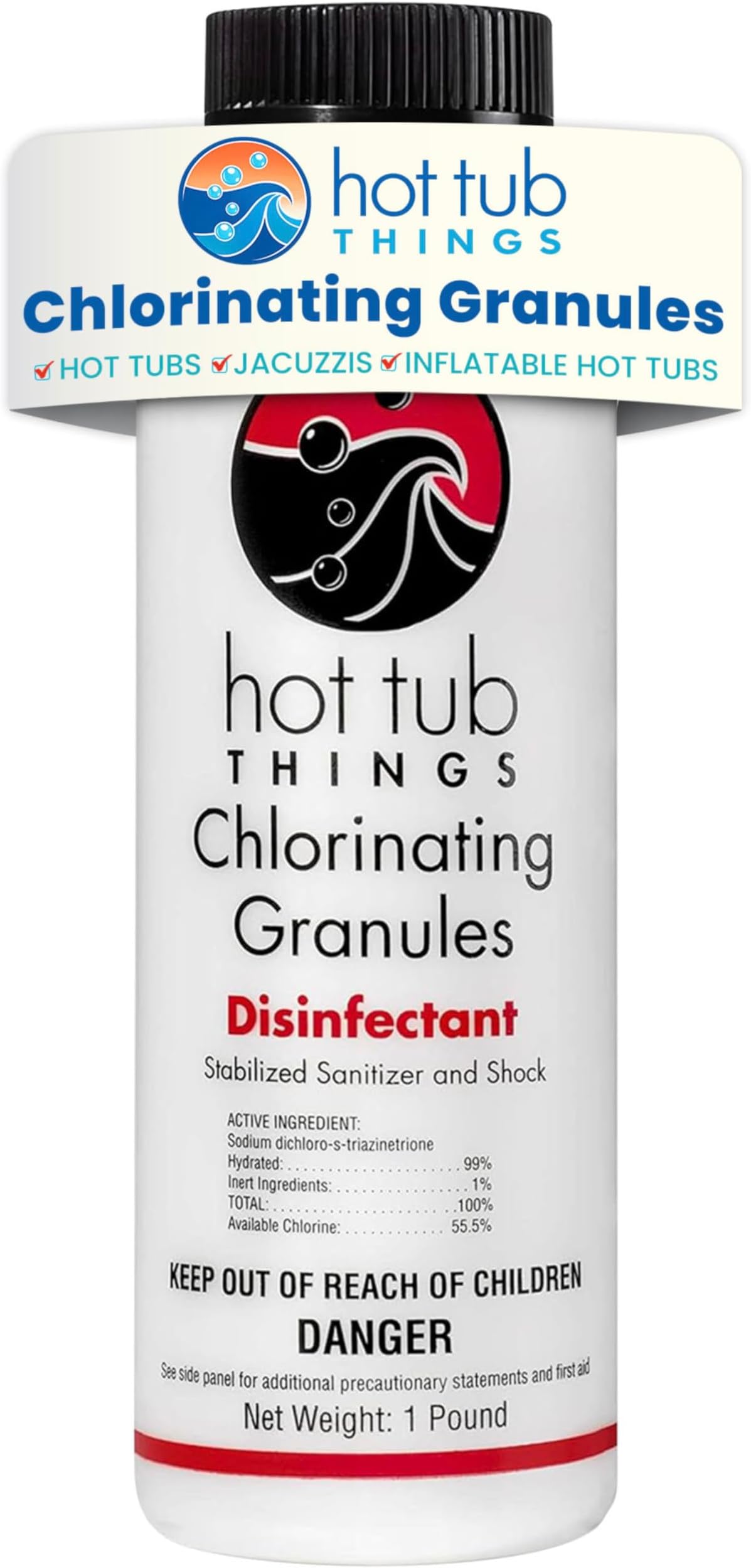 Hot Tub Things Chlorine Granules for Hot Tub & Spa, Quick-Dissolving Chlorinating Concentrate Disinfectant & Oxidizer, Pool Sanitizer & Shock Treatment for Clean Water, Sodium Dichlor Powder, 1 lbs