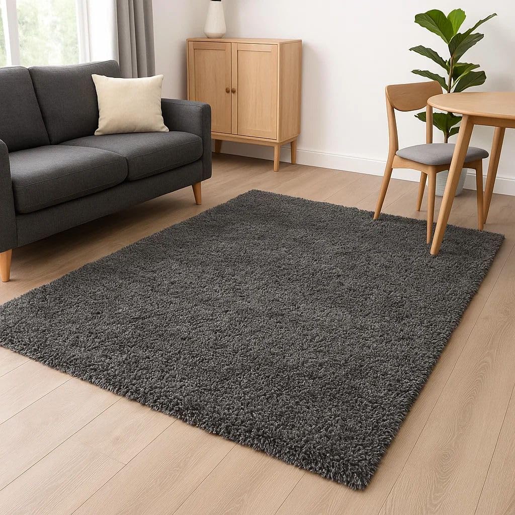 Slate Grey Rug Deep Pile Texture Dark Charcoal Carpet Durable Modern Design Minimal Interior Style Hallway Lounge Bedroom Rugs 160cm x 230cm (5ft 3" x 7ft 7")